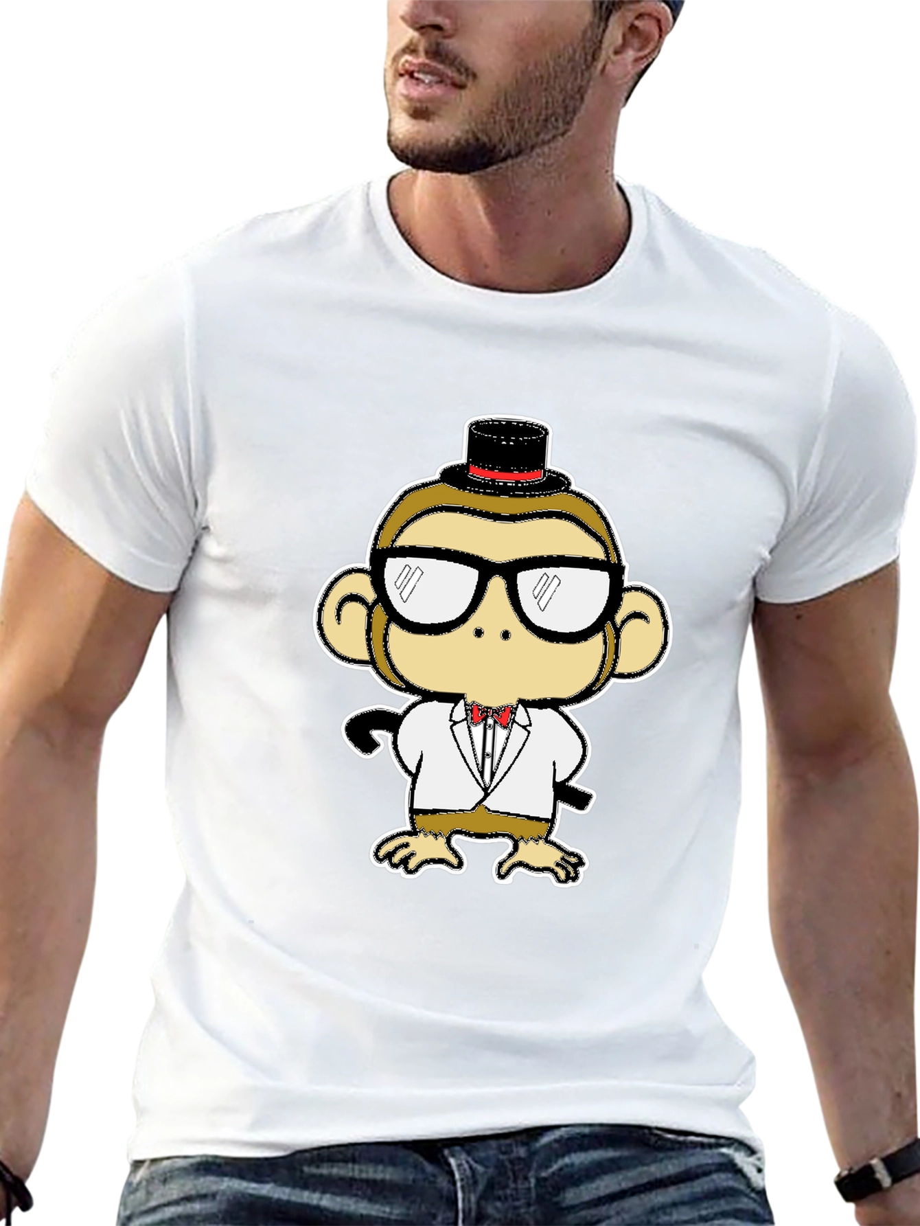Dapper Monkey Tee - Cartoon Animal Black T-Shirt