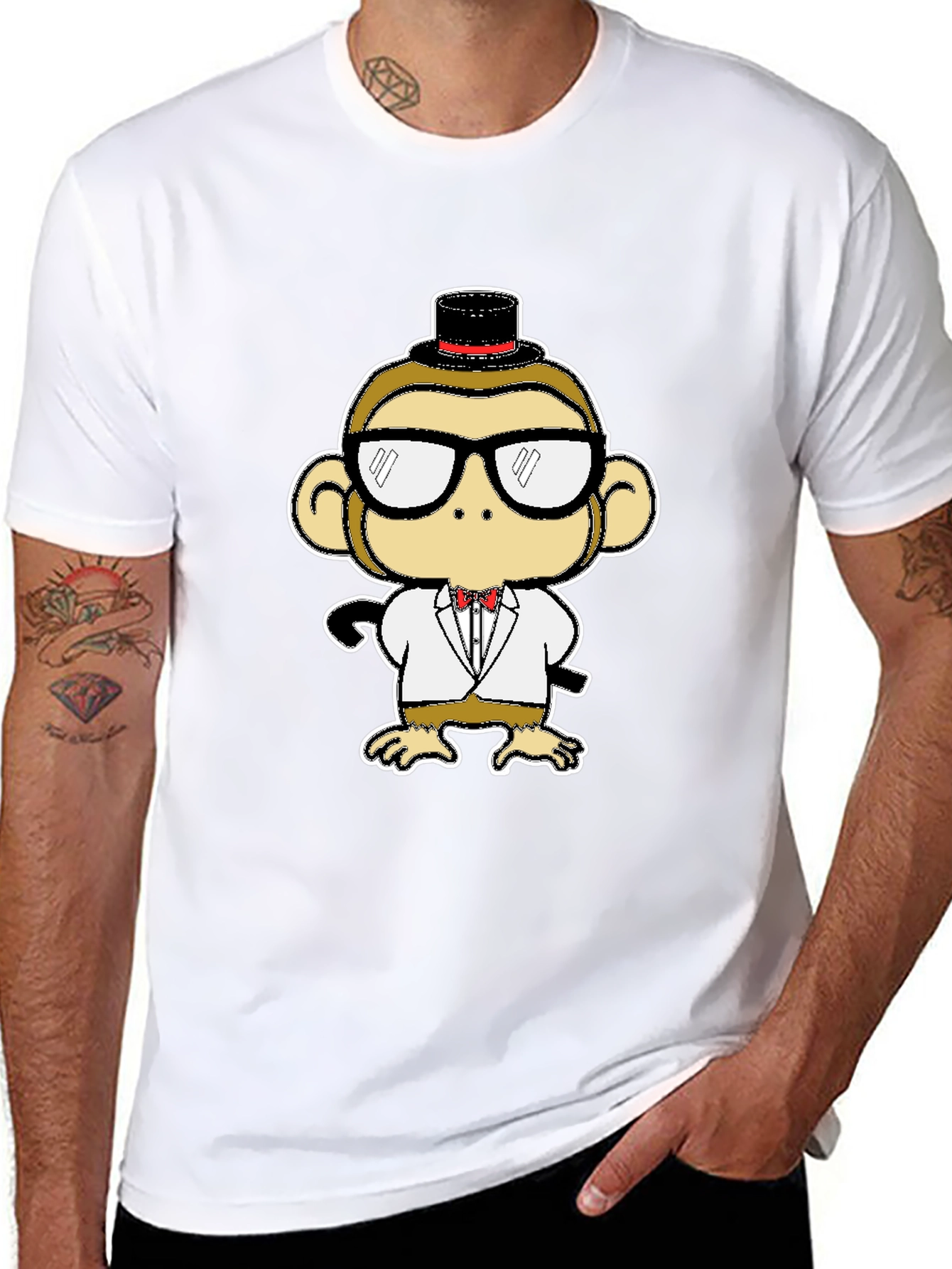 Dapper Monkey Tee - Cartoon Animal Black T-Shirt