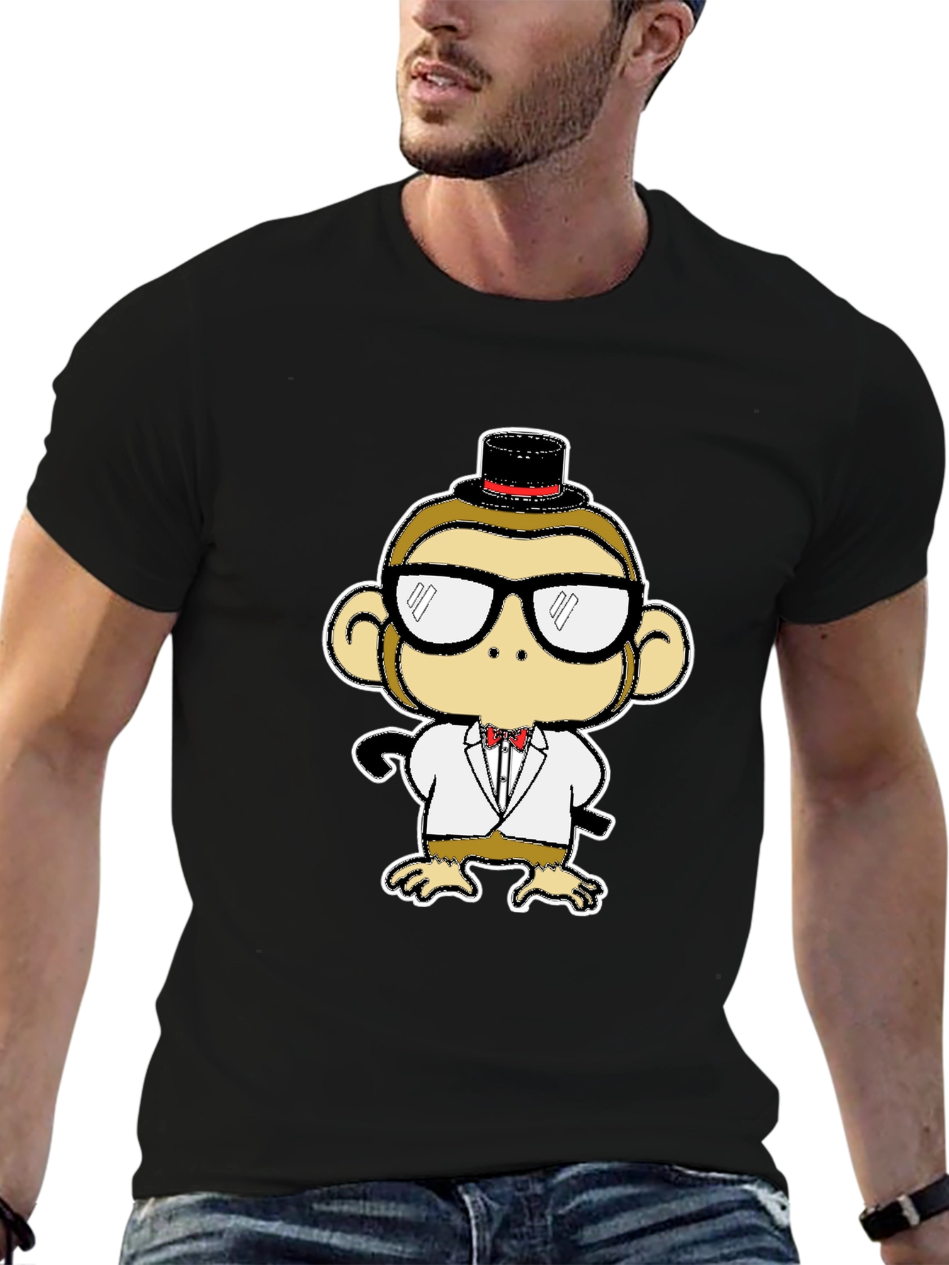 Dapper Monkey Tee - Cartoon Animal Black T-Shirt