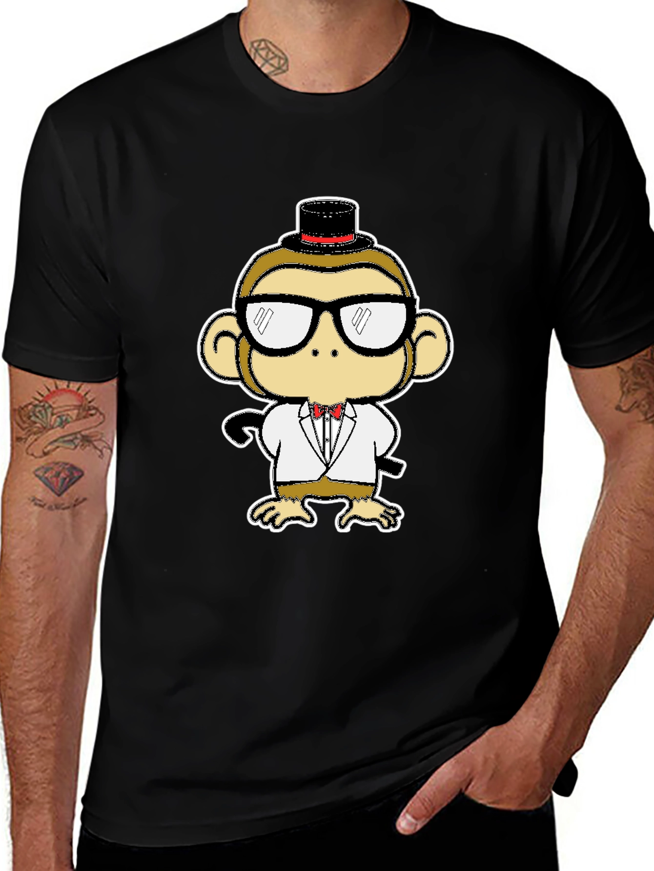 Dapper Monkey Tee - Cartoon Animal Black T-Shirt