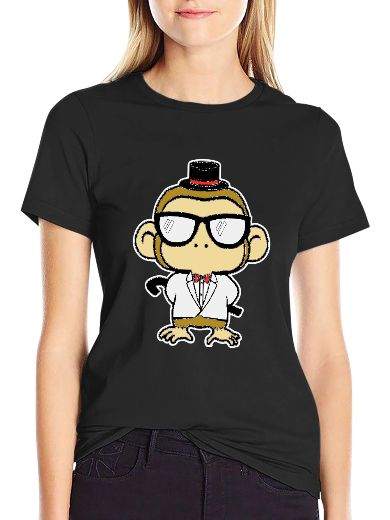Dapper Monkey Tee - Cartoon Animal Black T-Shirt