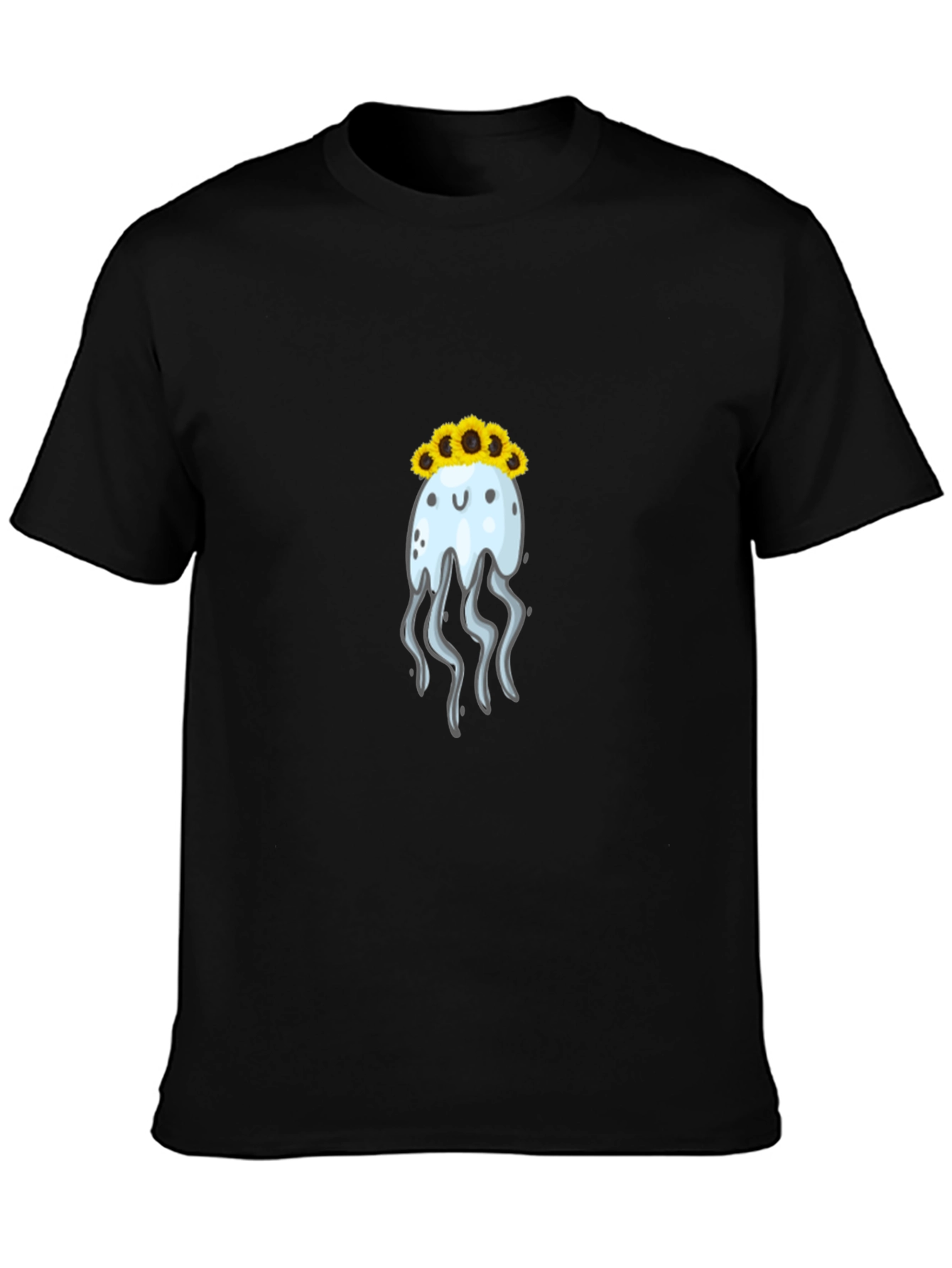 Jellyfish Sunflower Crown Black T-Shirt