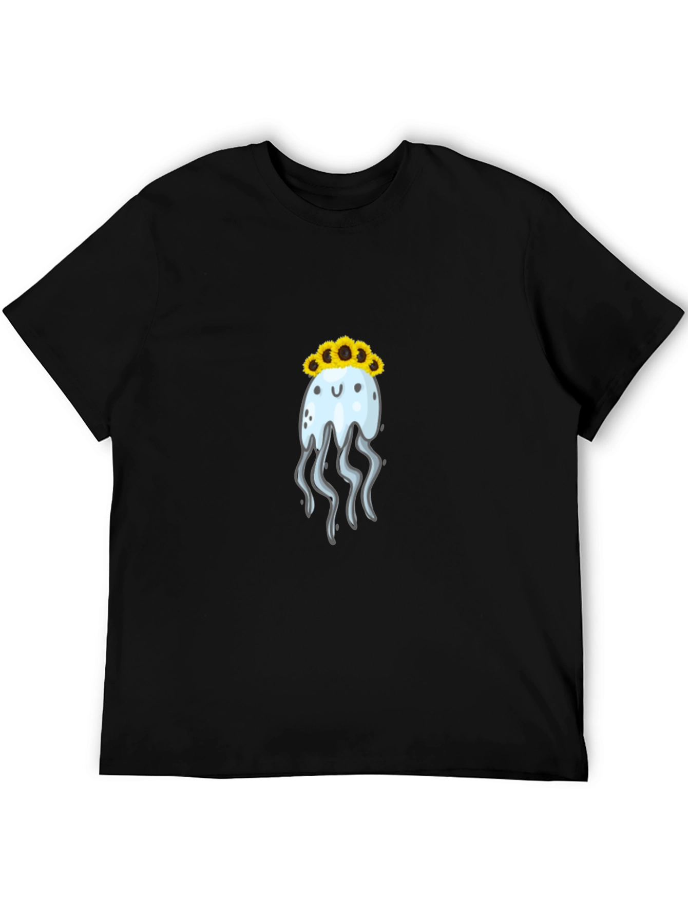 Jellyfish Sunflower Crown Black T-Shirt