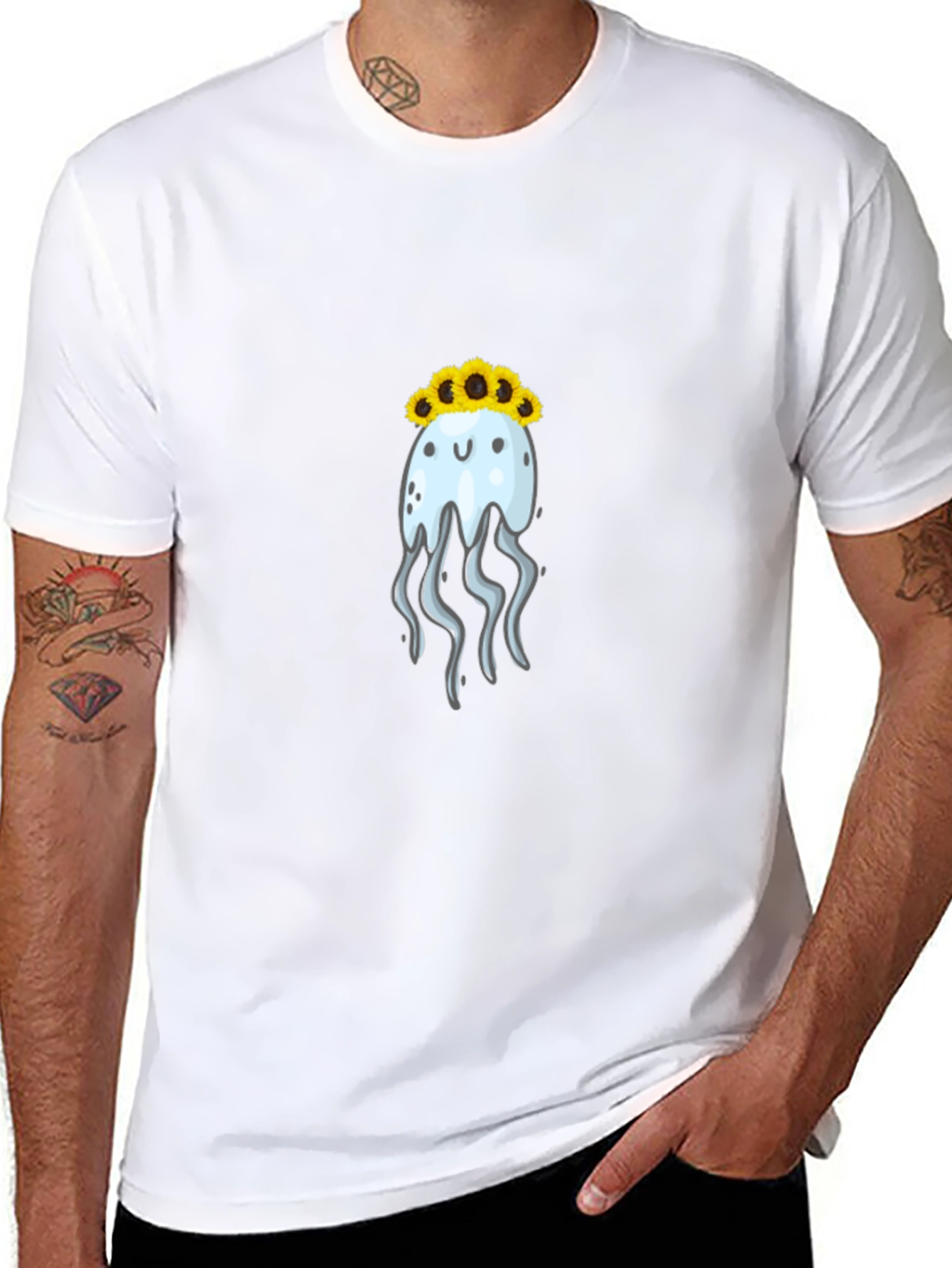 Jellyfish Sunflower Crown Black T-Shirt
