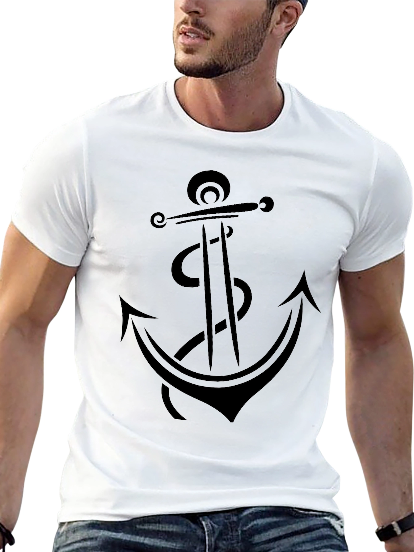 Anchor Graphic Tee - Black Cotton T-Shirt