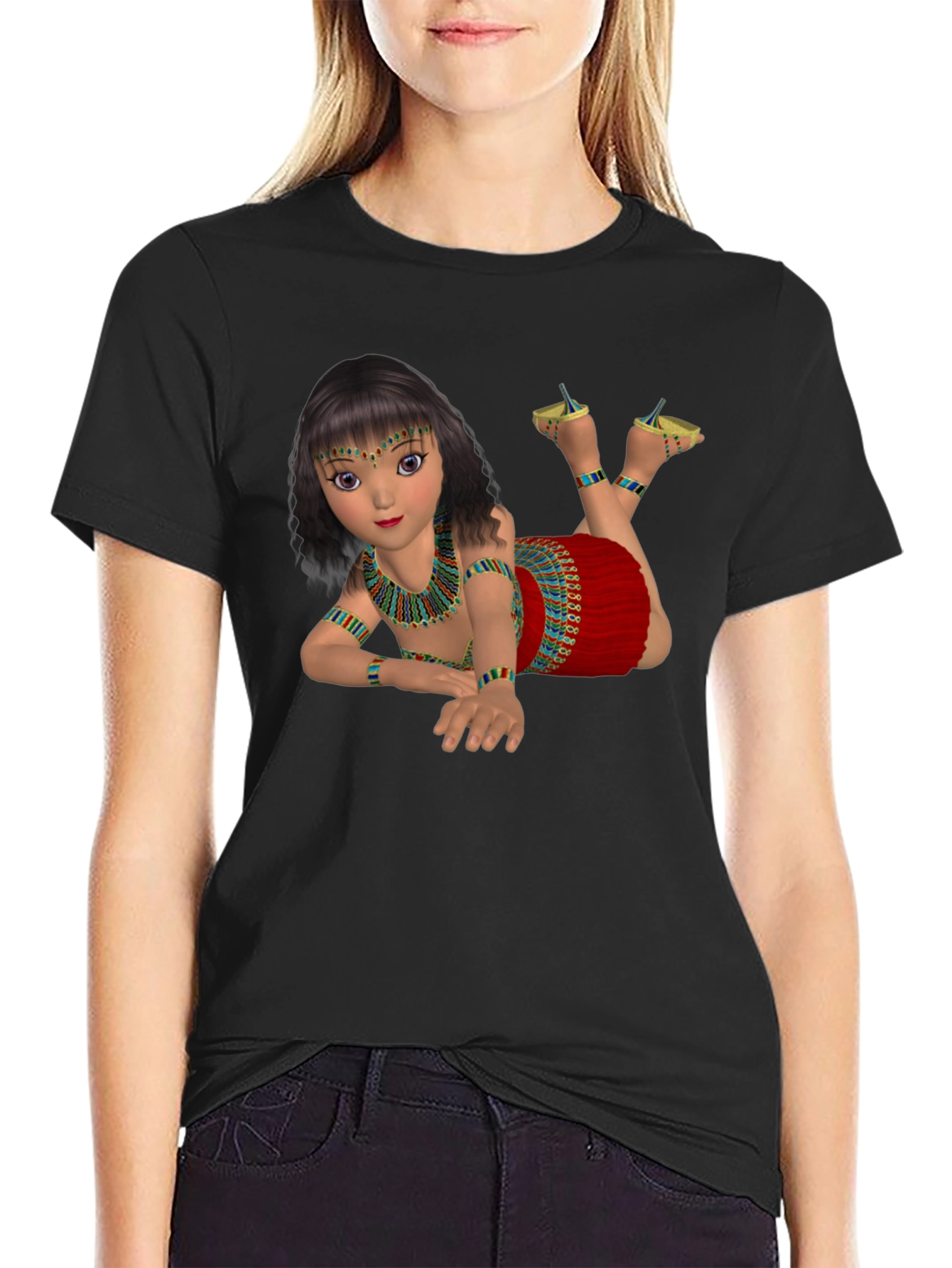 Egyptian Girl Graphic Tee - Black Cotton Shirt