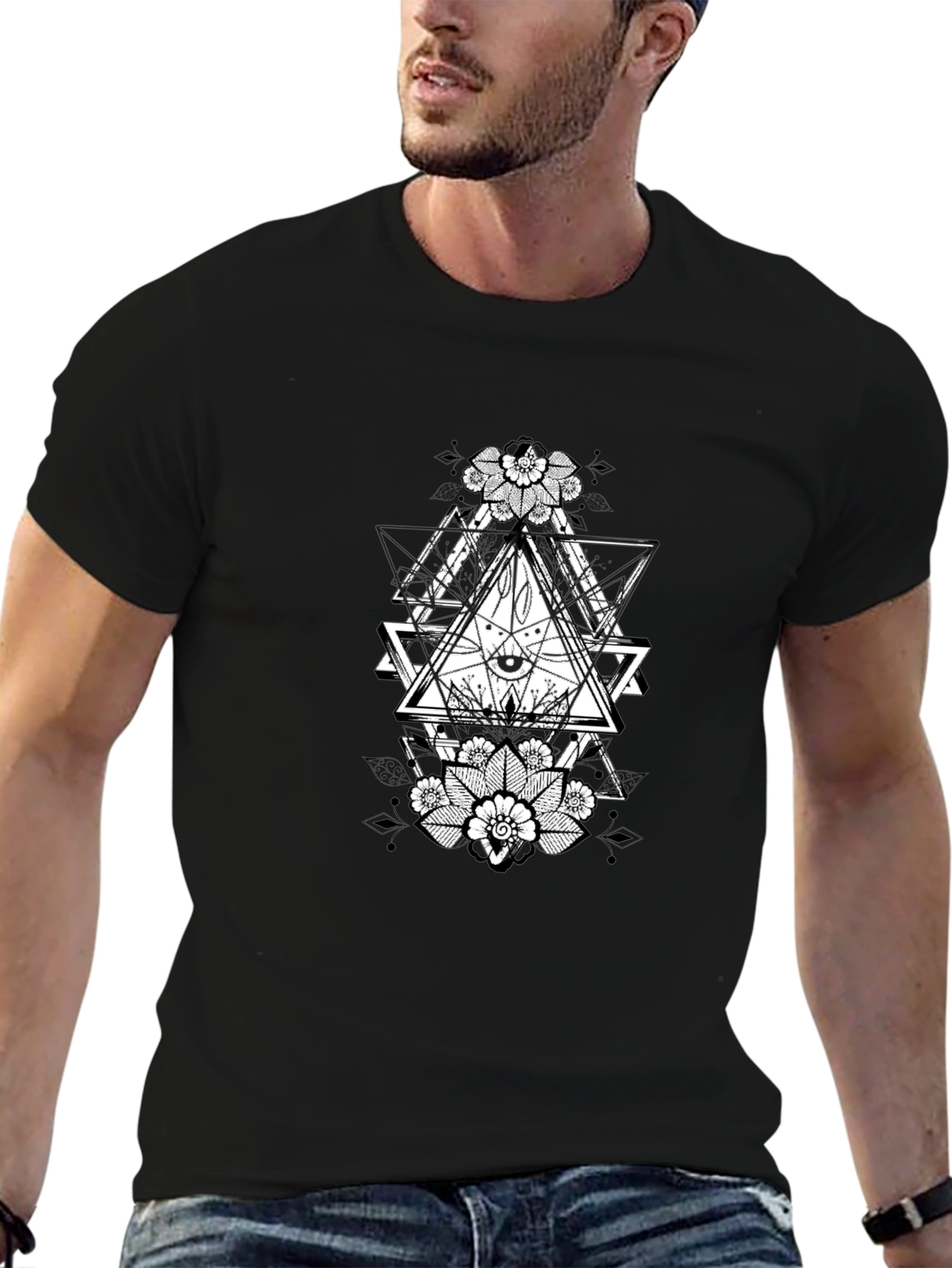 Geometric Eye Graphic Black T-Shirt