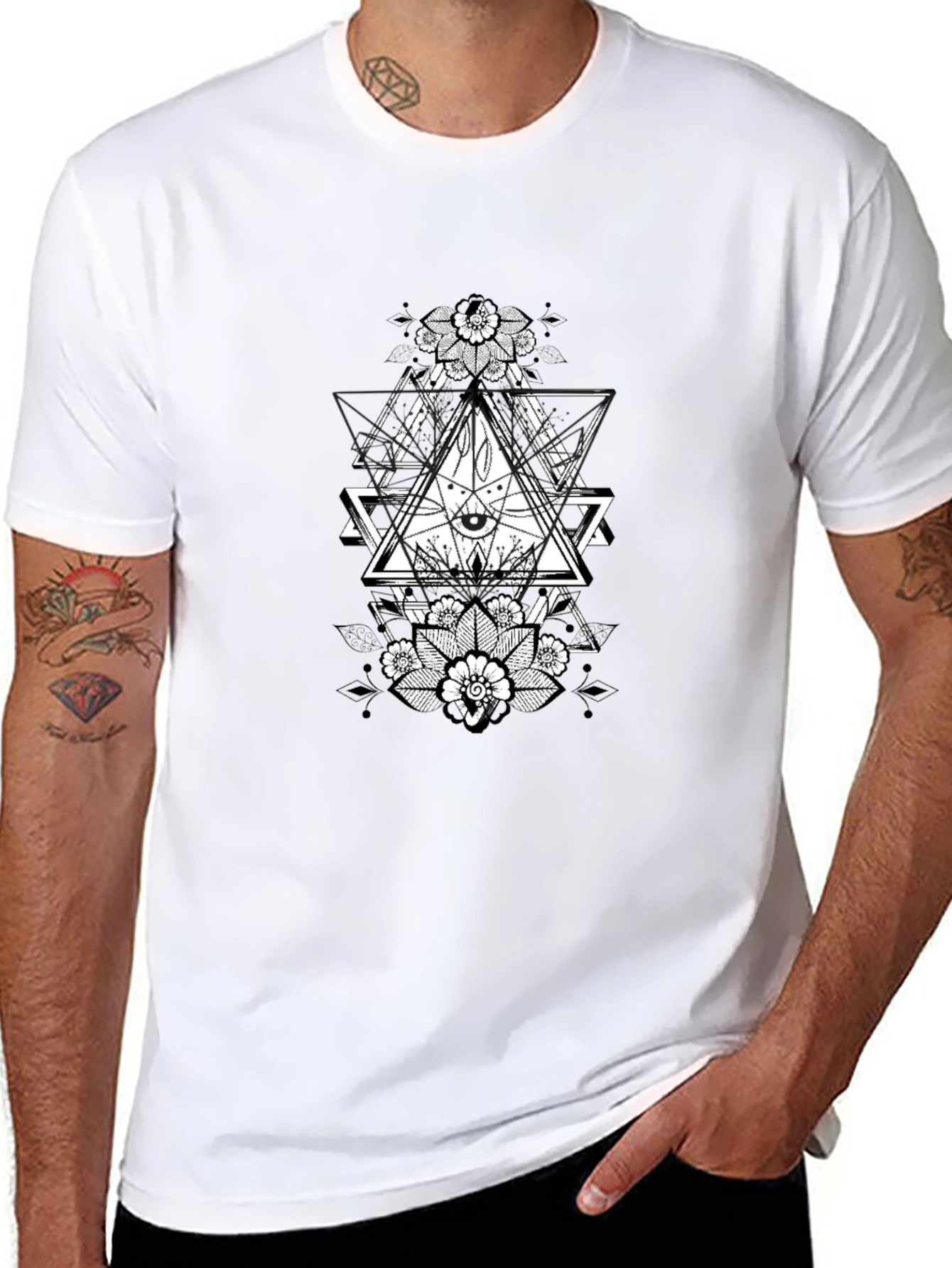 Geometric Eye Graphic Black T-Shirt