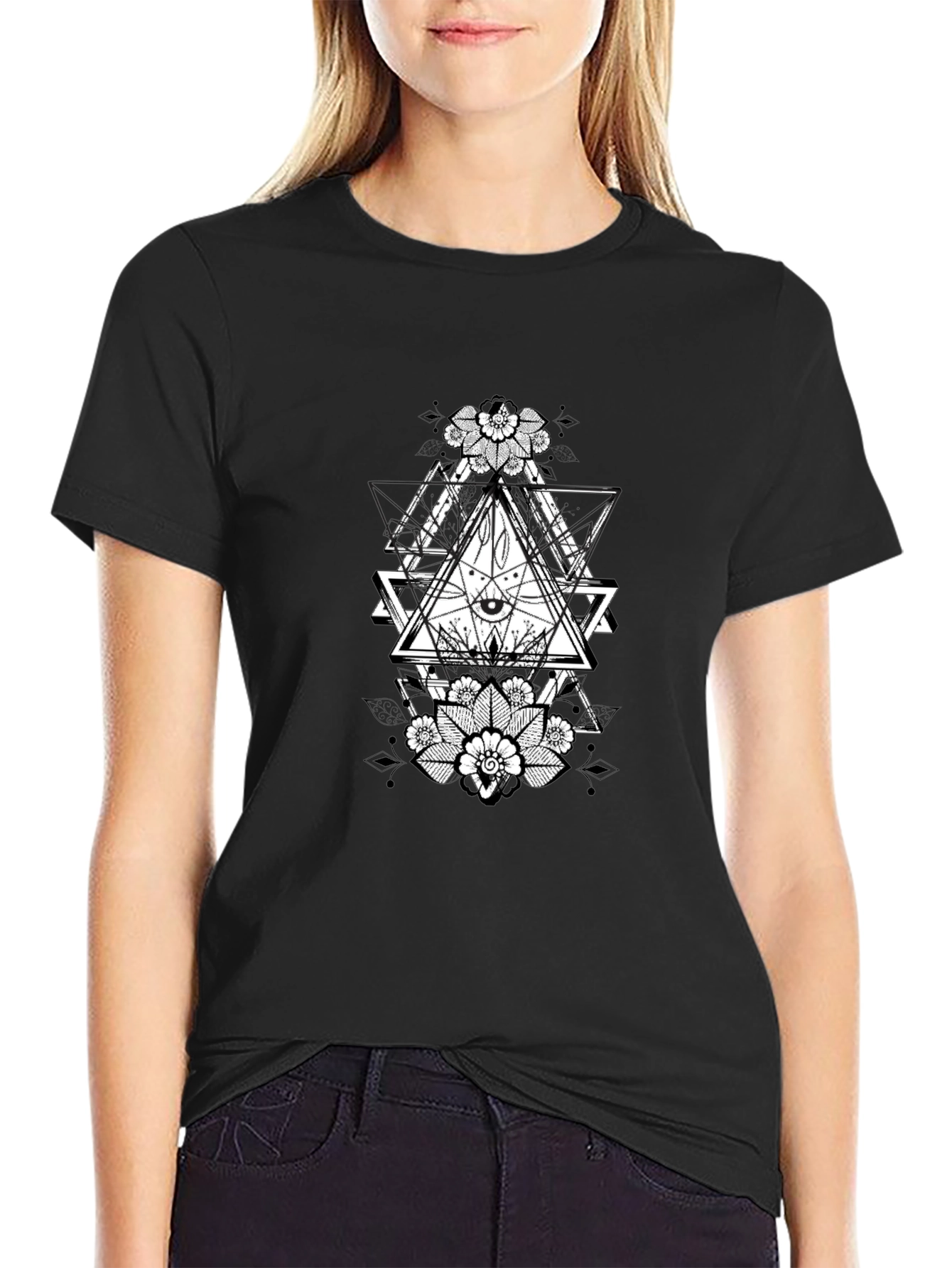 Geometric Eye Graphic Black T-Shirt