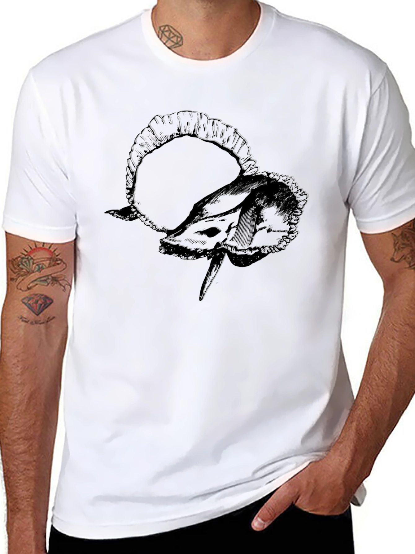 Ram Skull Graphic Print Black T-Shirt