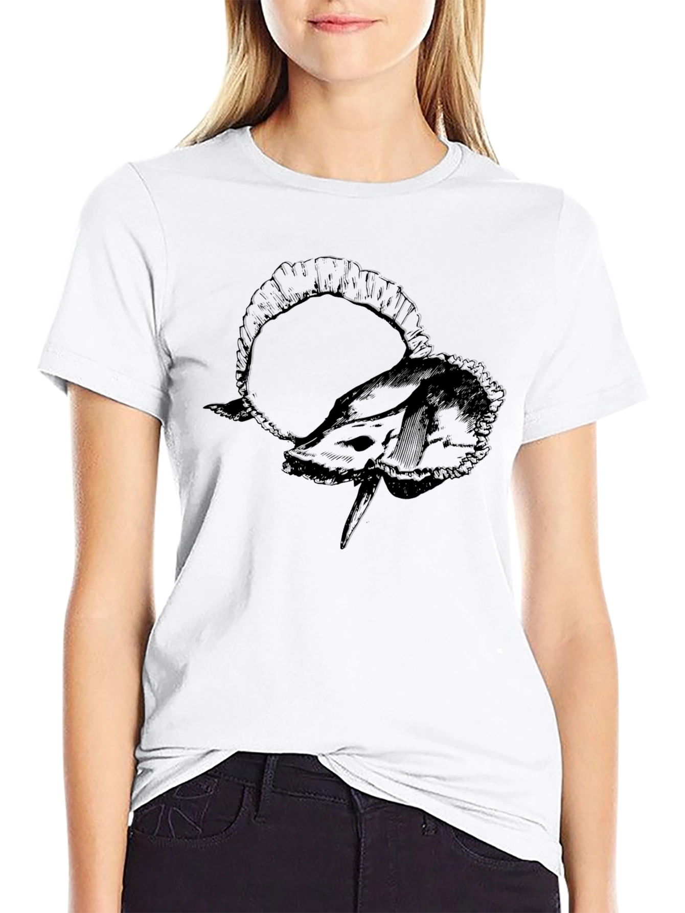 Ram Skull Graphic Print Black T-Shirt