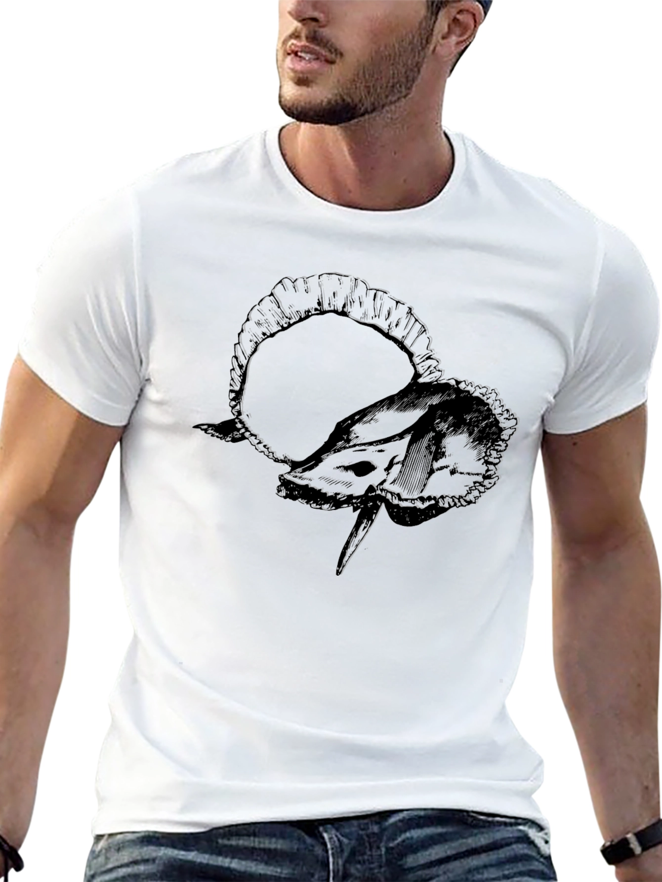 Ram Skull Graphic Print Black T-Shirt