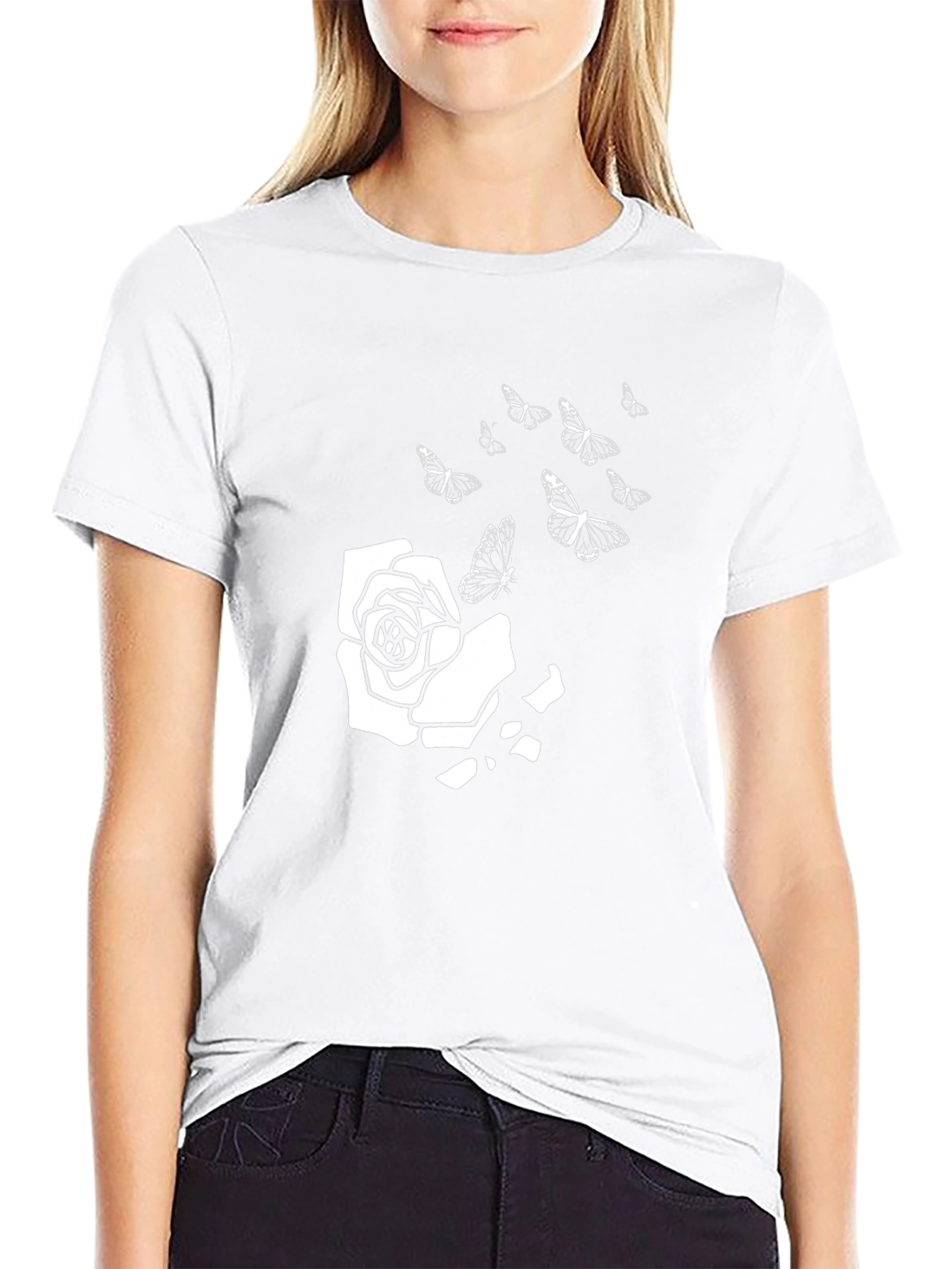 Rose & Butterfly Graphic T-Shirt