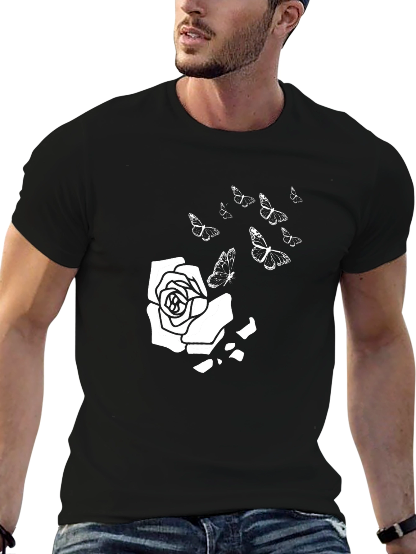 Rose & Butterfly Graphic T-Shirt