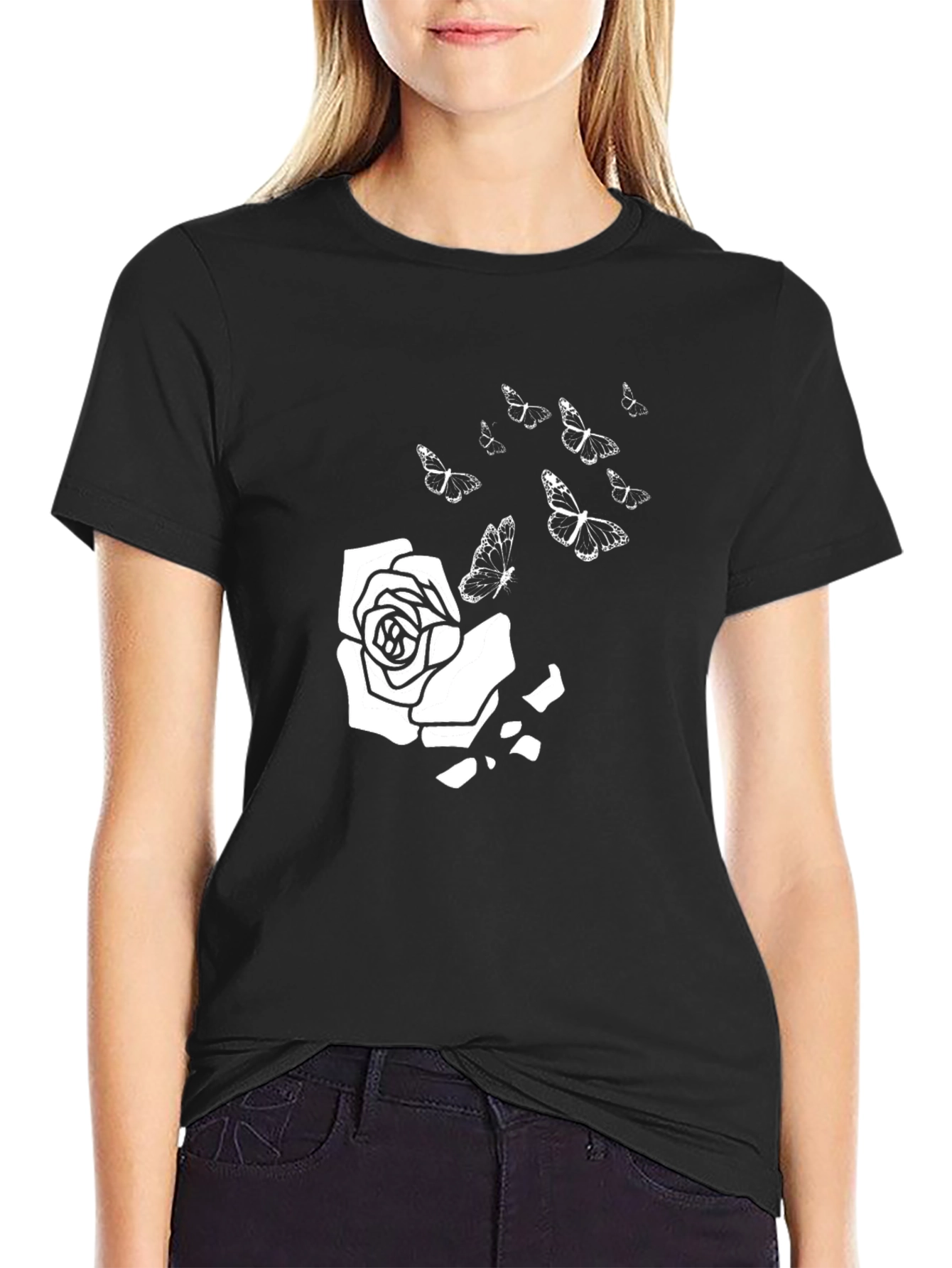 Rose & Butterfly Graphic T-Shirt
