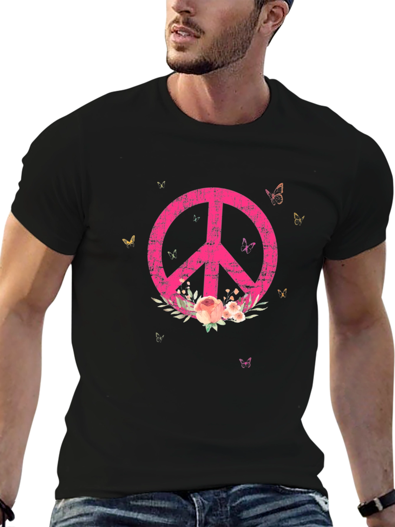 Floral Peace Sign Graphic Tee - Relaxed Fit