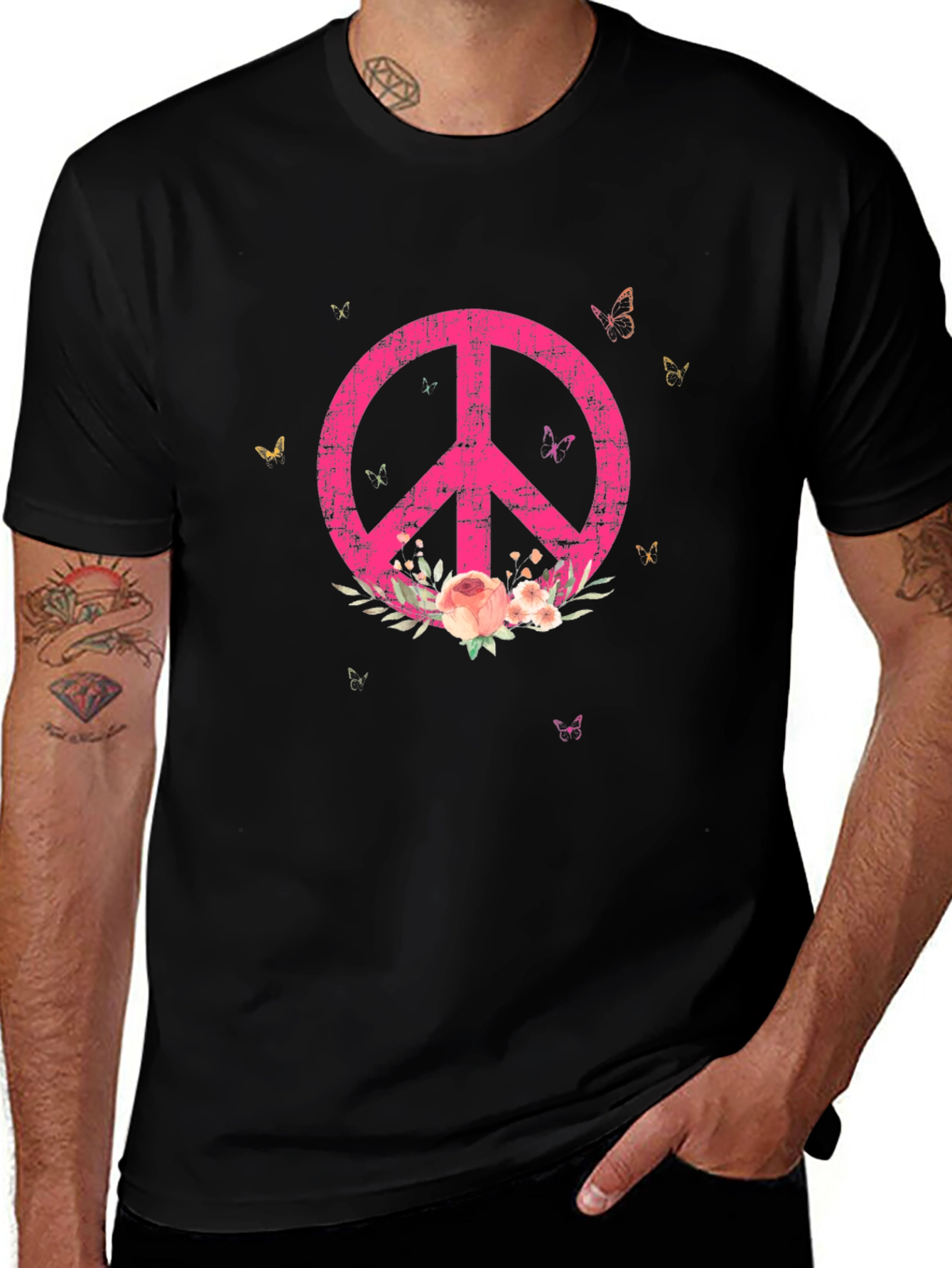 Floral Peace Sign Graphic Tee - Relaxed Fit