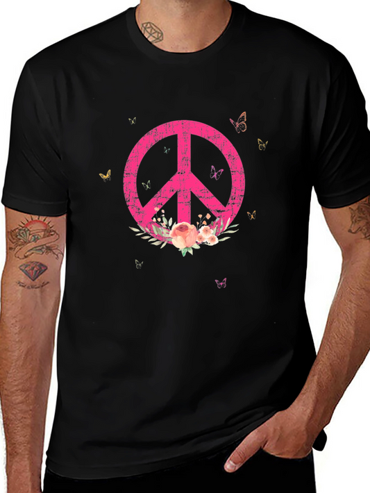 Floral Peace Sign Graphic Tee - Relaxed Fit