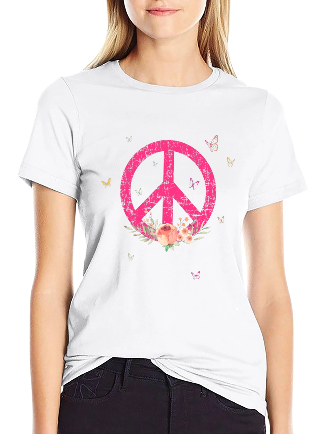 Floral Peace Sign Graphic Tee - Relaxed Fit