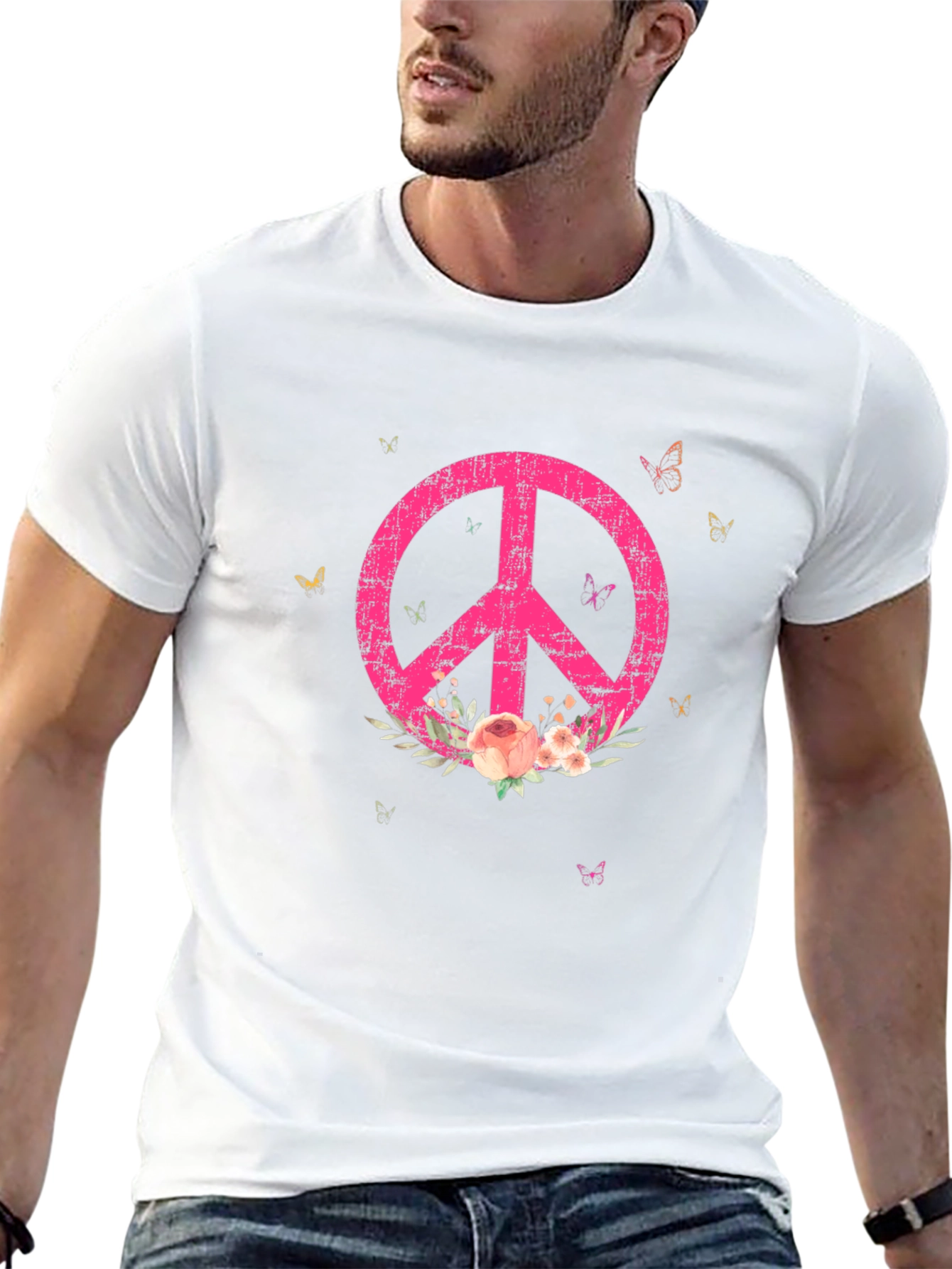 Floral Peace Sign Graphic Tee - Relaxed Fit