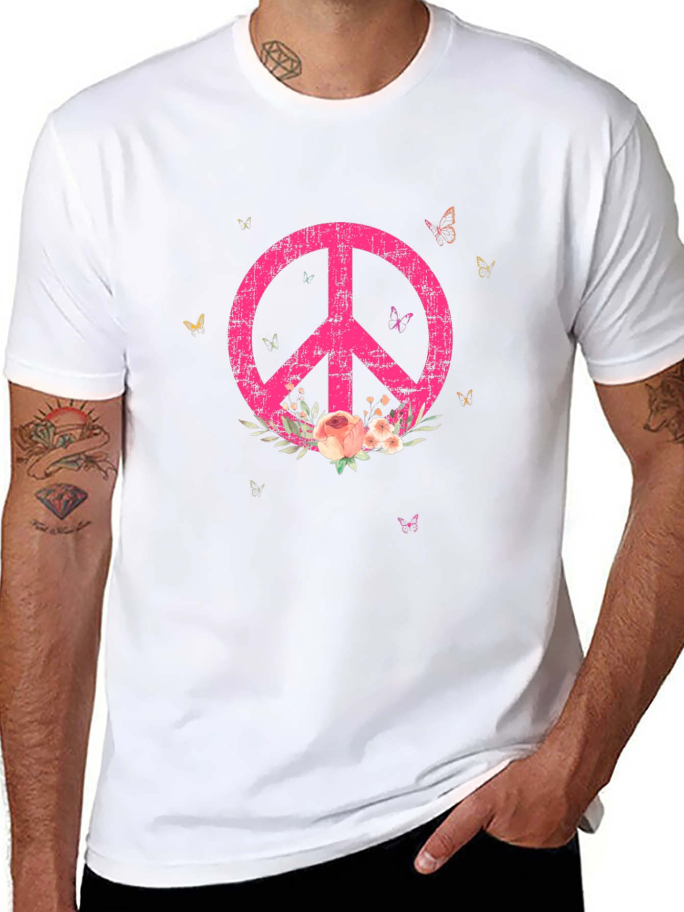 Floral Peace Sign Graphic Tee - Relaxed Fit
