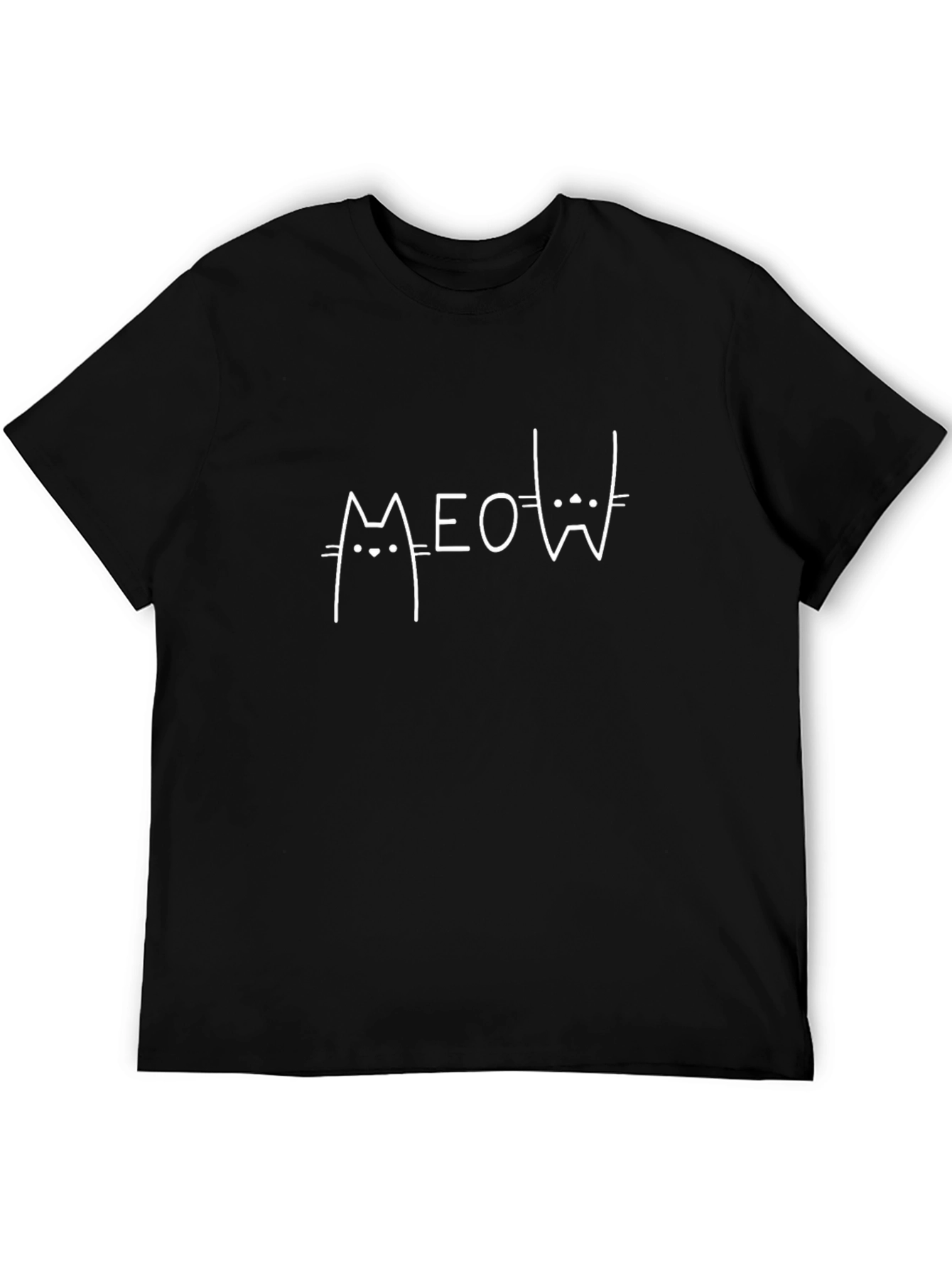 Meow Cat Graphic Tee - Black Cotton T-Shirt