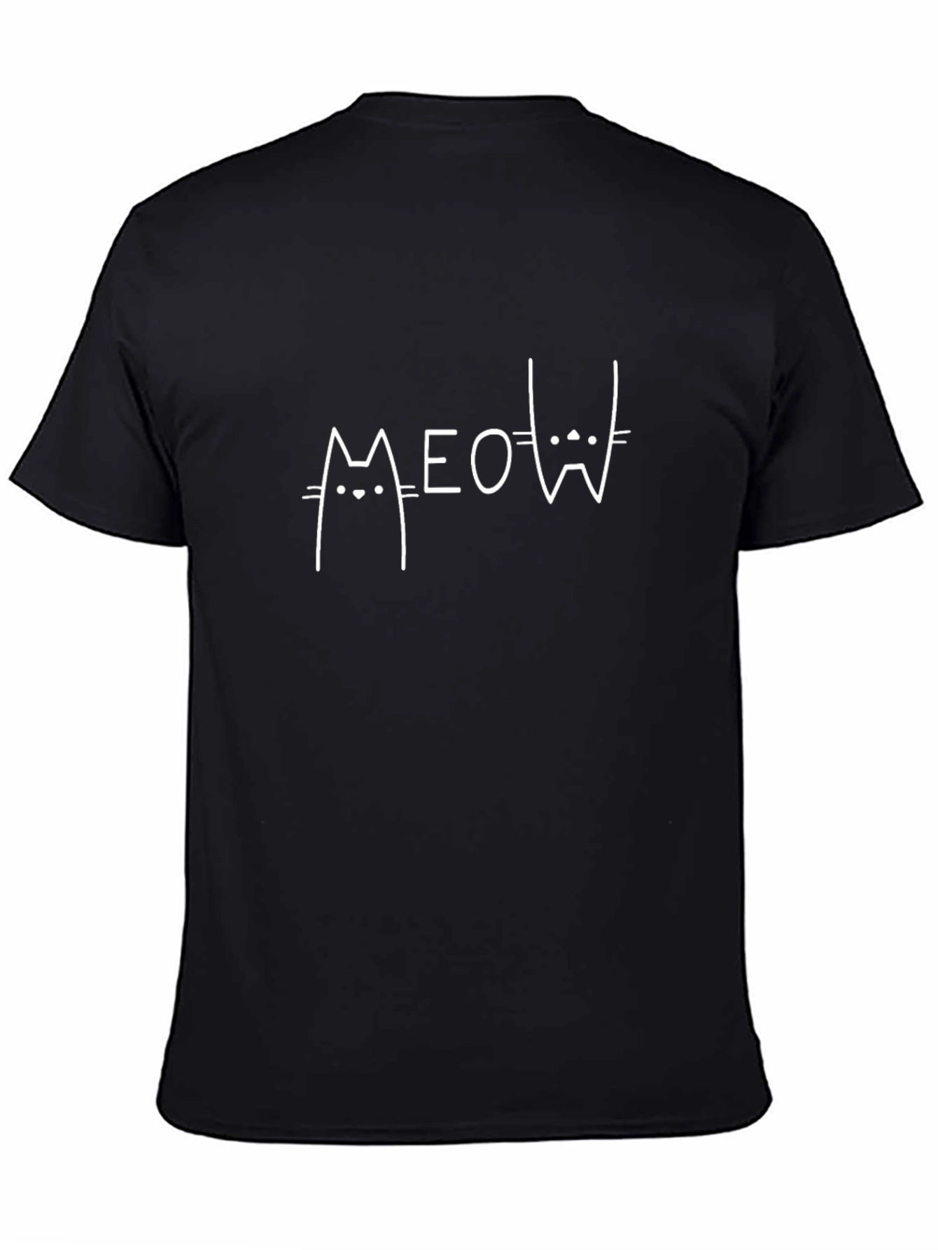 Meow Cat Graphic Tee - Black Cotton T-Shirt