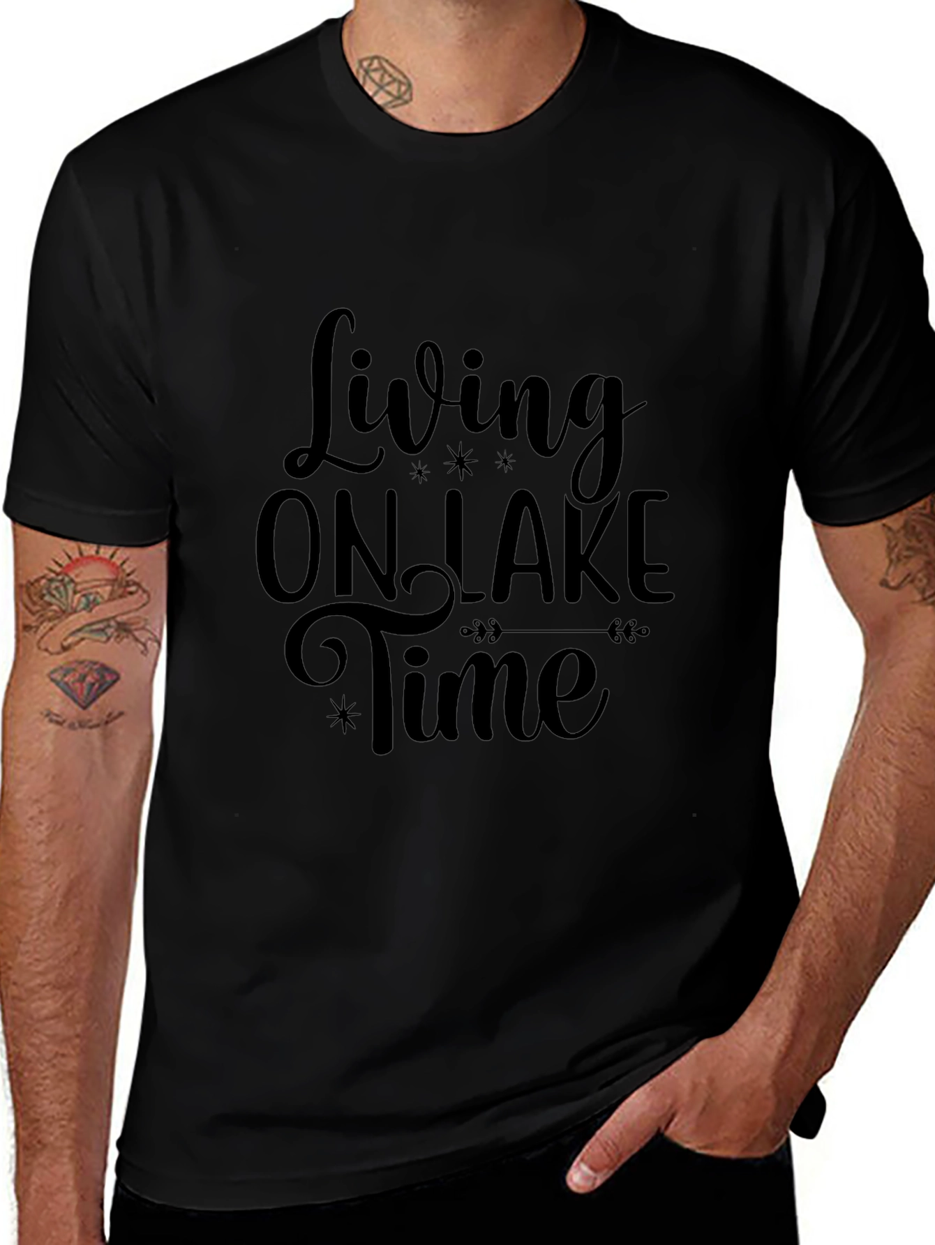 Living On Lake Time Graphic Tee - Black