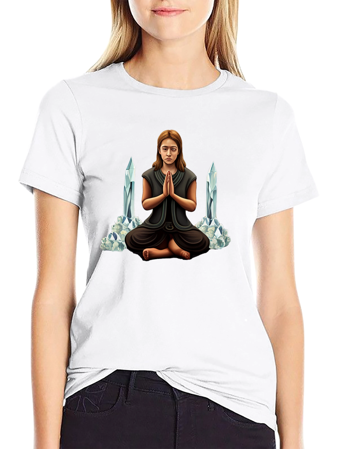 Meditating Woman with Crystals Graphic Tee