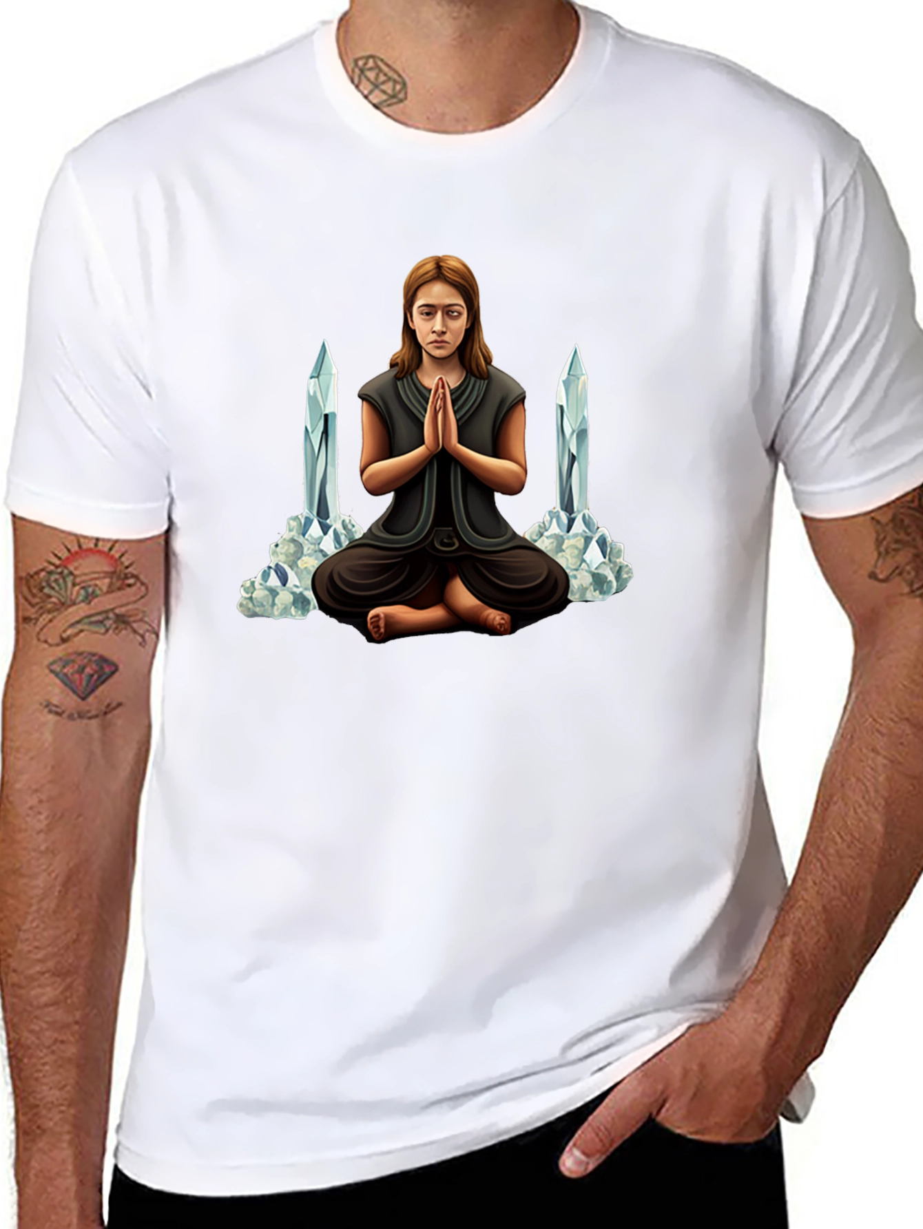 Meditating Woman with Crystals Graphic Tee