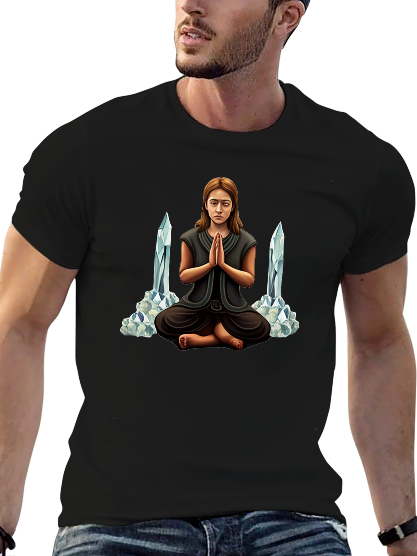 Meditating Woman with Crystals Graphic Tee
