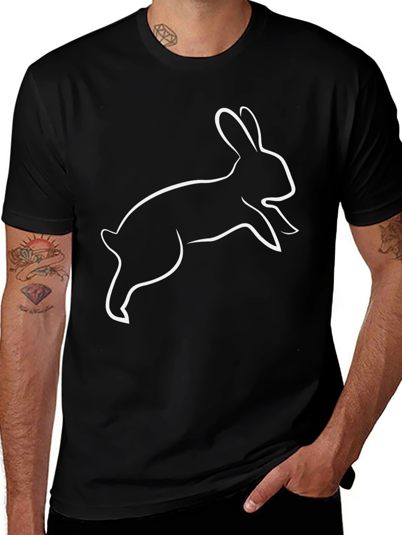 Rabbit Outline Graphic Tee - Mens Black T-Shirt