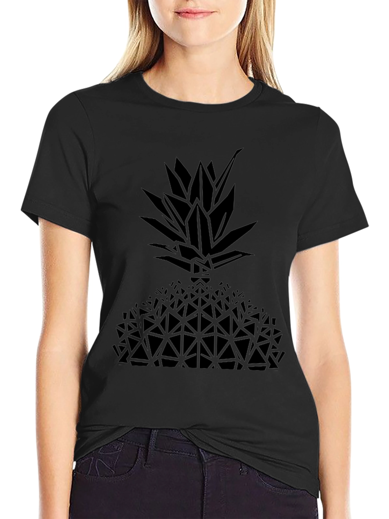 Geometric Pineapple Graphic Tee - Black