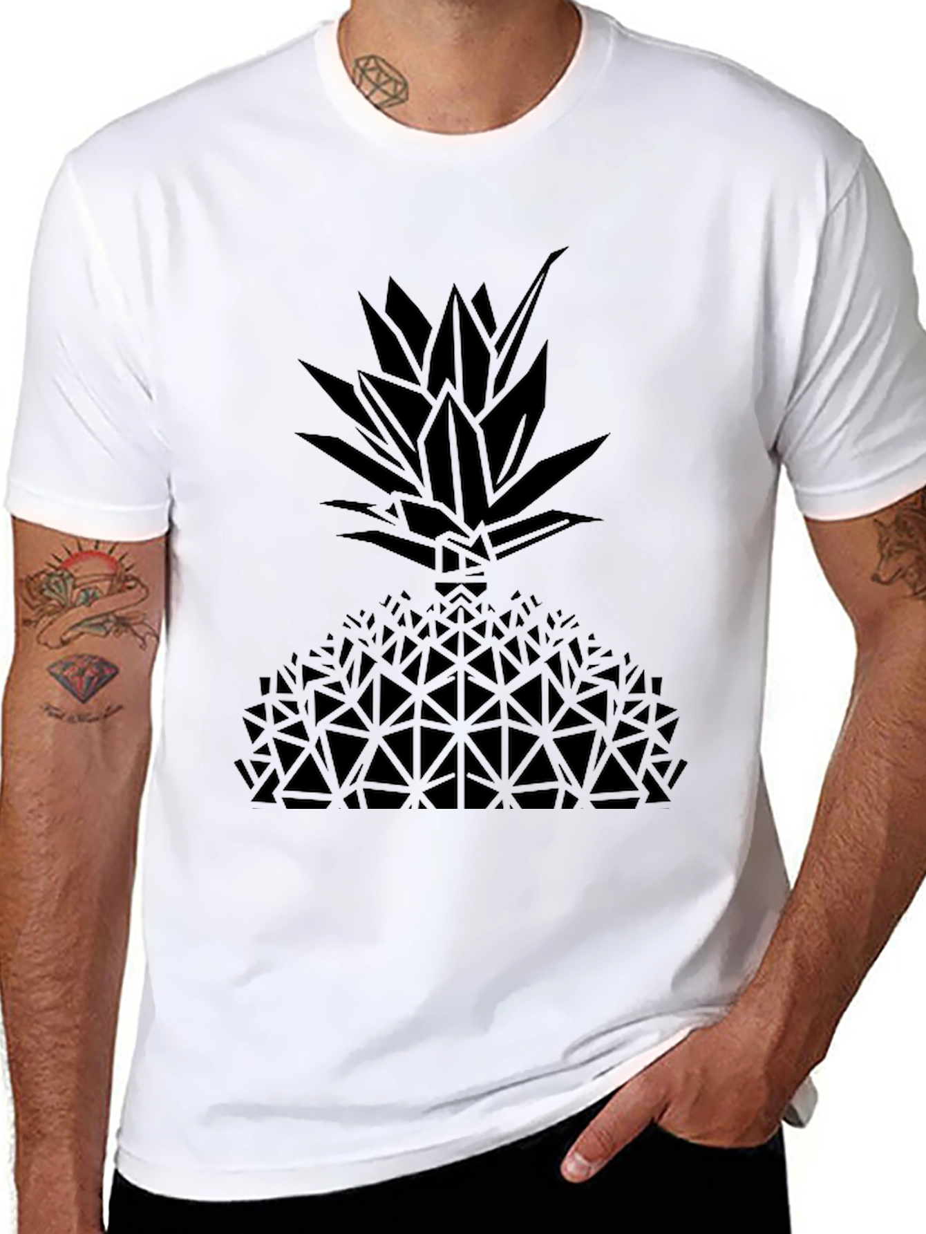 Geometric Pineapple Graphic Tee - Black