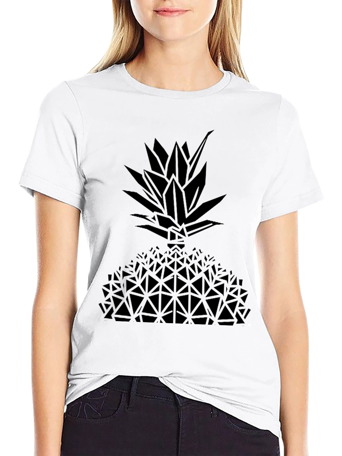 Geometric Pineapple Graphic Tee - Black