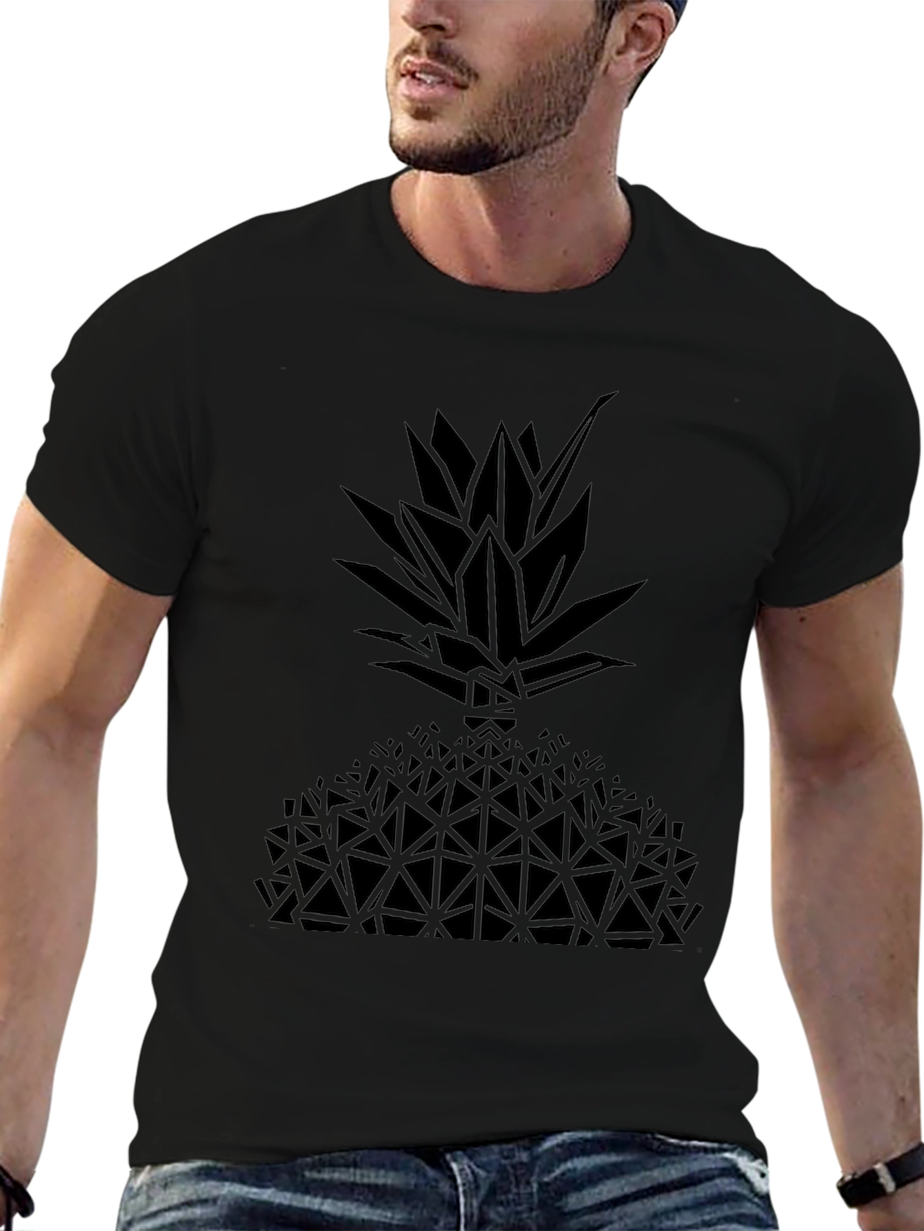 Geometric Pineapple Graphic Tee - Black