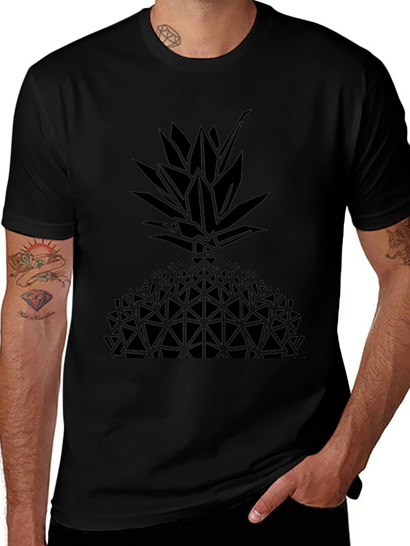 Geometric Pineapple Graphic Tee - Black