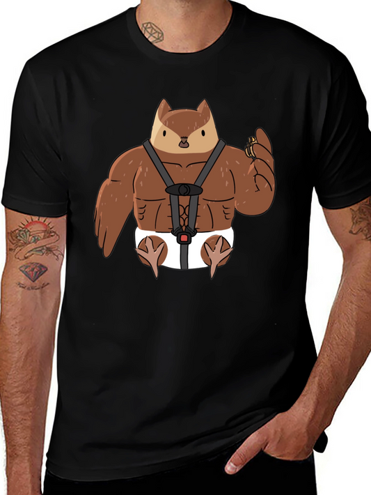 Humorous Owl Graphic Tee - Black Cotton Blend Shirt