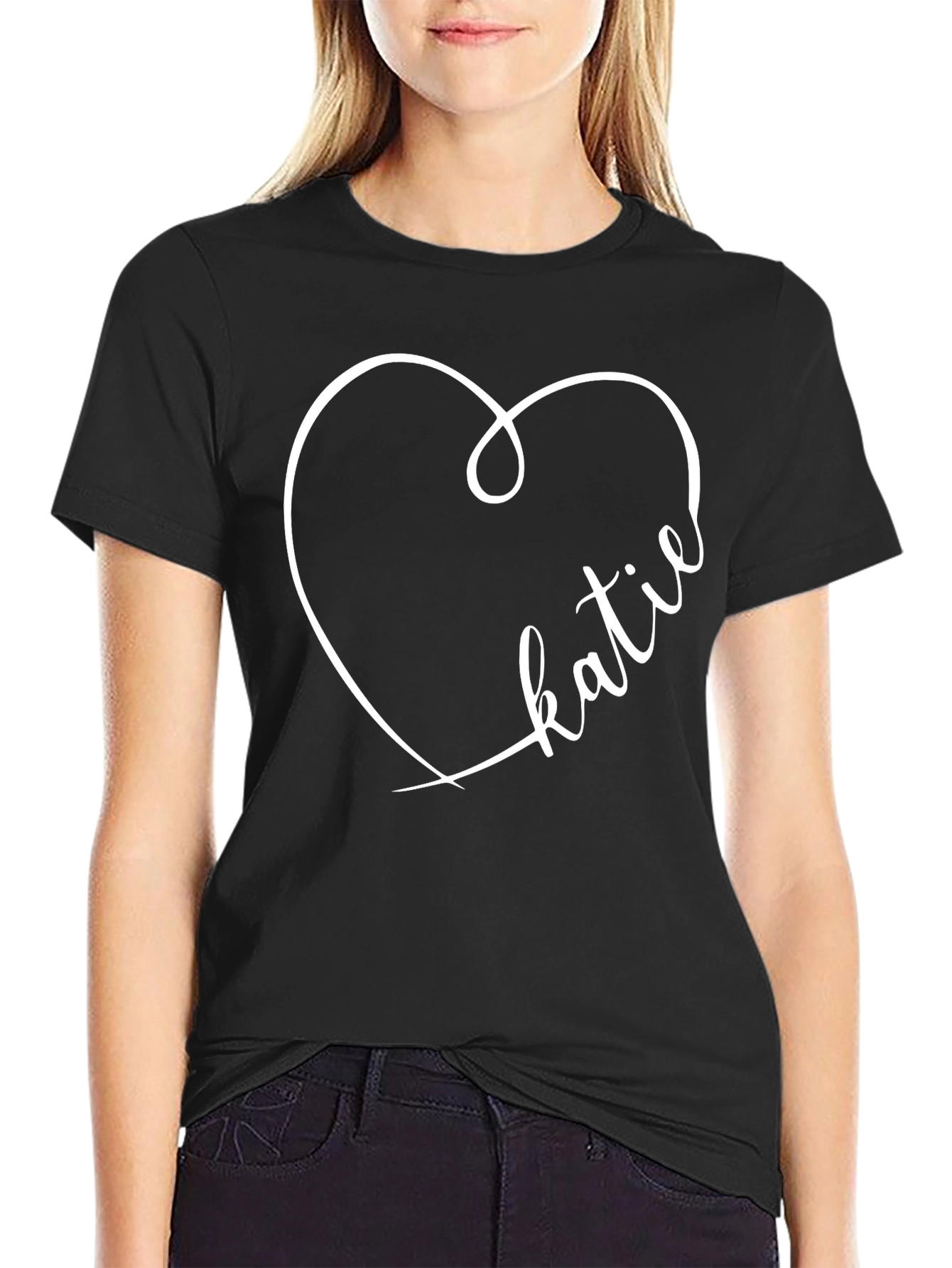Heart Katie T-Shirt Black Casual Tee