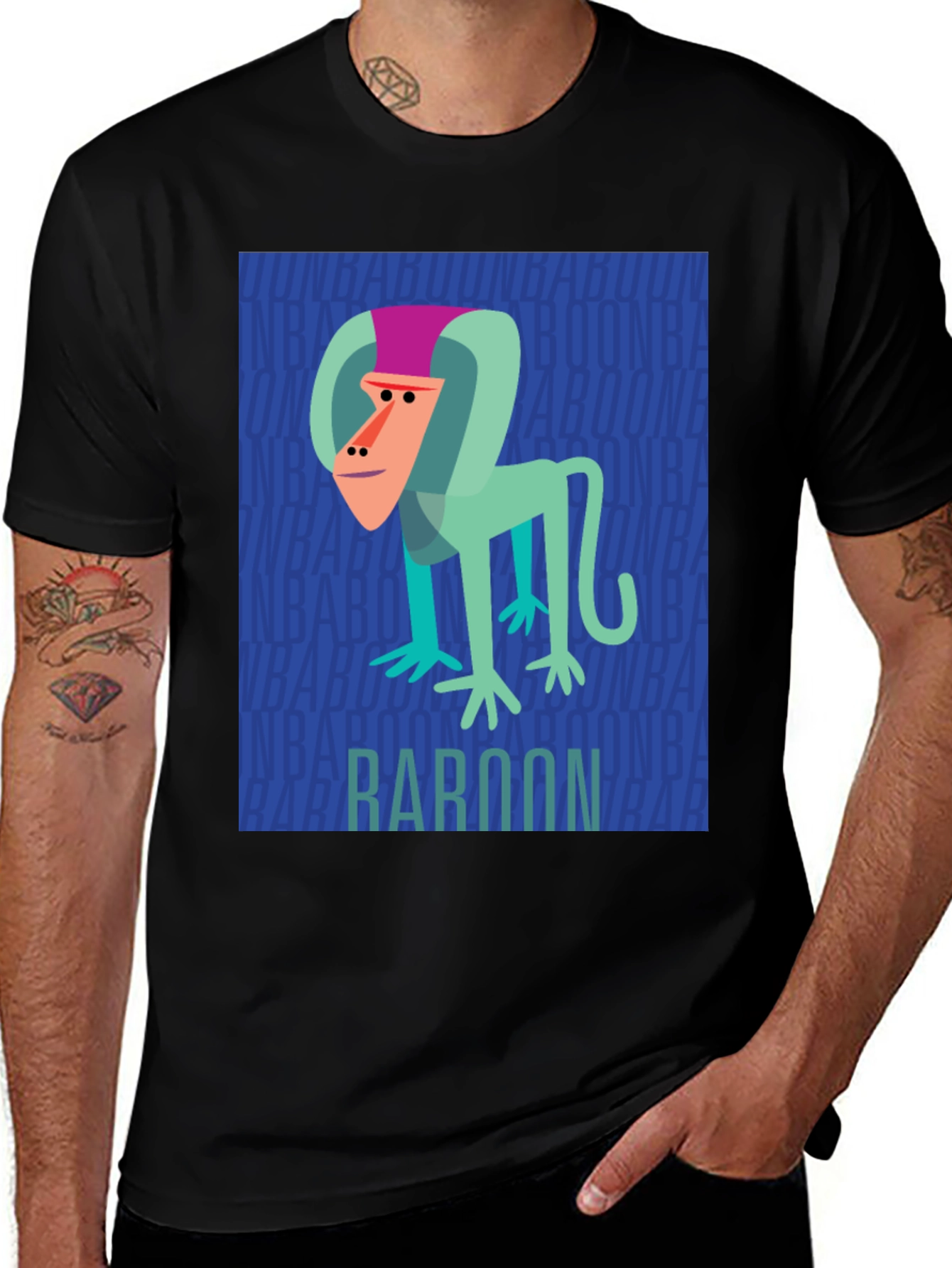 Baboon Graphic Print Mens Black T-Shirt