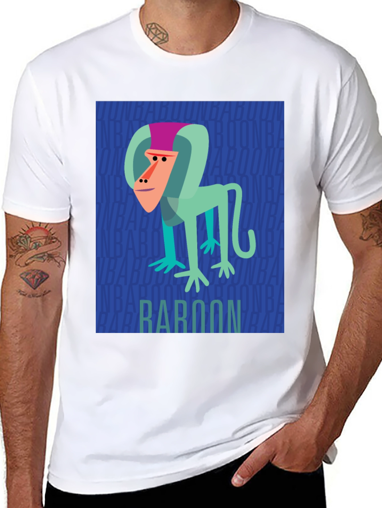 Baboon Graphic Print Mens Black T-Shirt