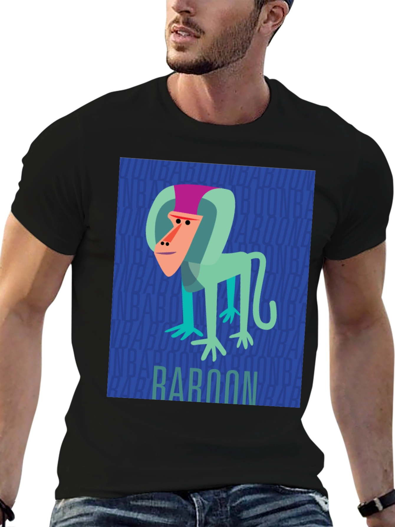 Baboon Graphic Print Mens Black T-Shirt