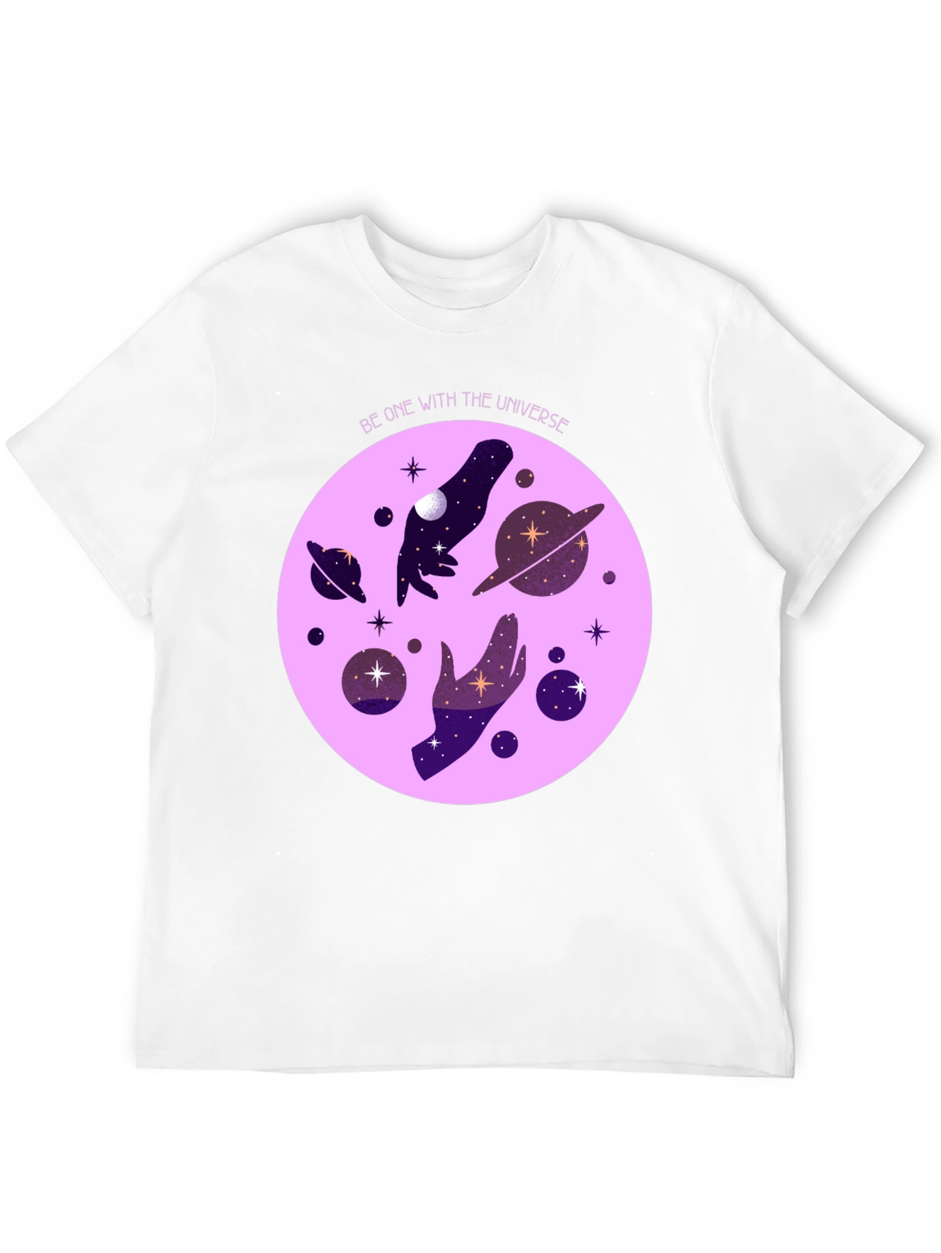 Cosmic Universe Graphic T-Shirt - Celestial Hands Design
