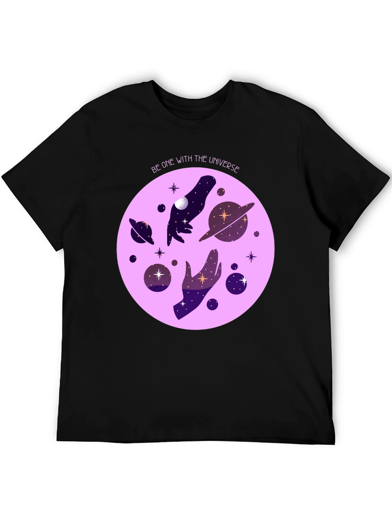 Cosmic Universe Graphic T-Shirt - Celestial Hands Design