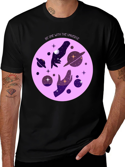 Cosmic Universe Graphic T-Shirt - Celestial Hands Design