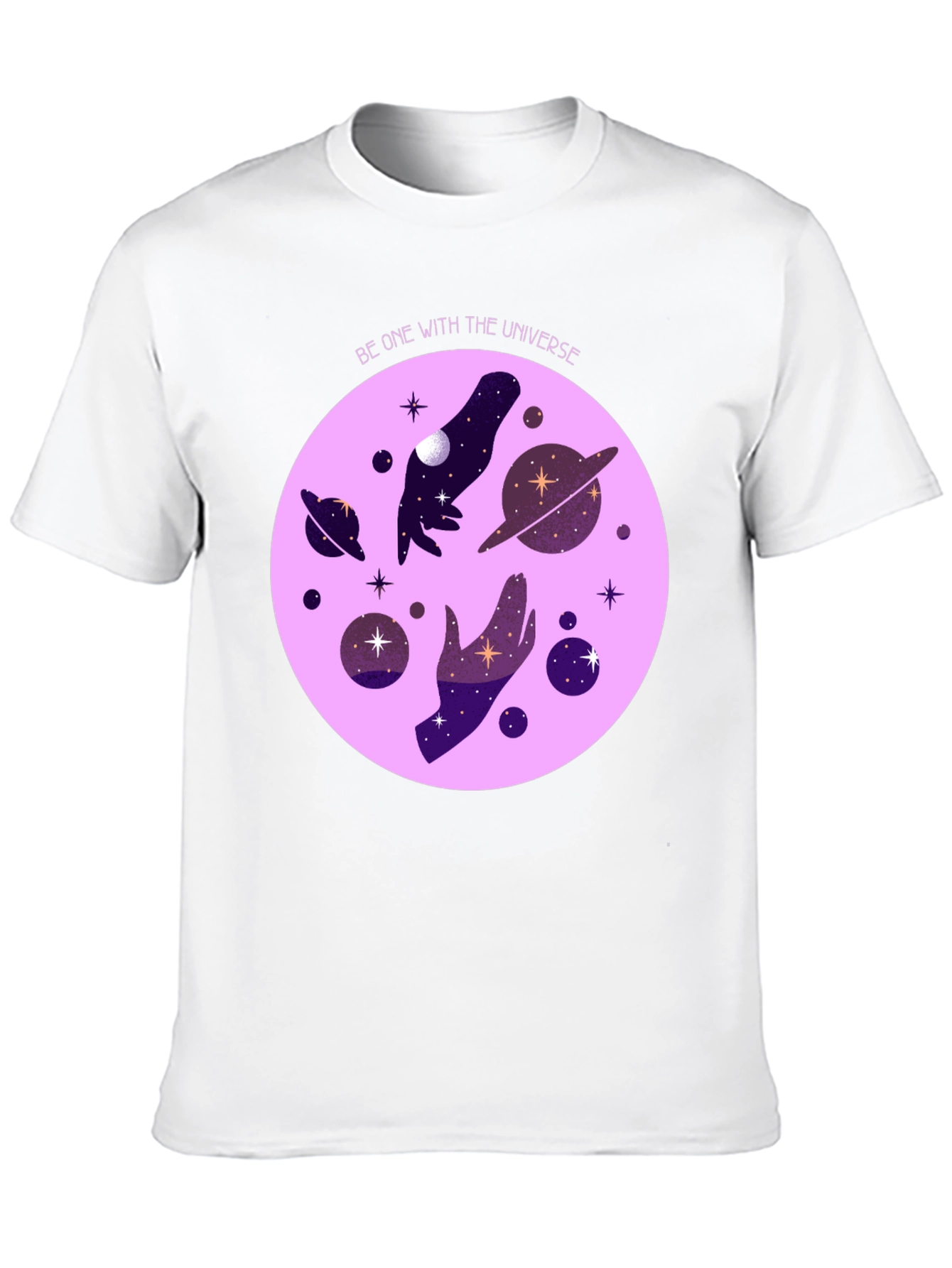 Cosmic Universe Graphic T-Shirt - Celestial Hands Design