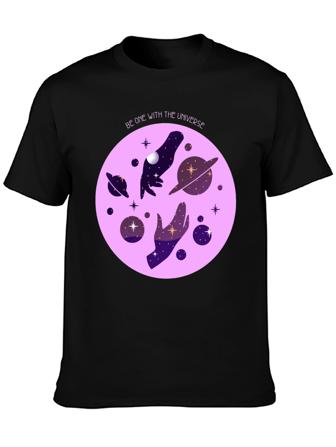 Cosmic Universe Graphic T-Shirt - Celestial Hands Design