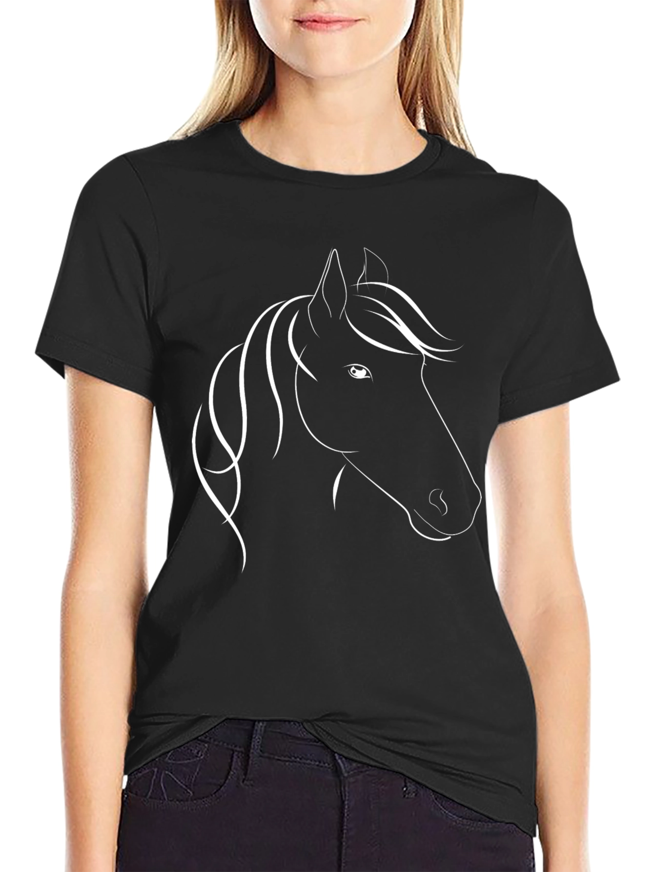 Black T-Shirt with Horse Design