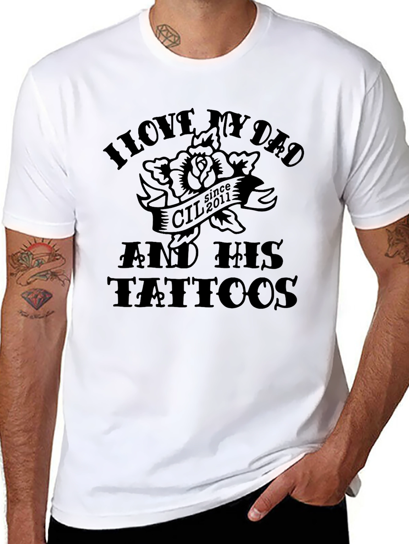 I Love My Dad Tattoos Mens Black Tee Shirt