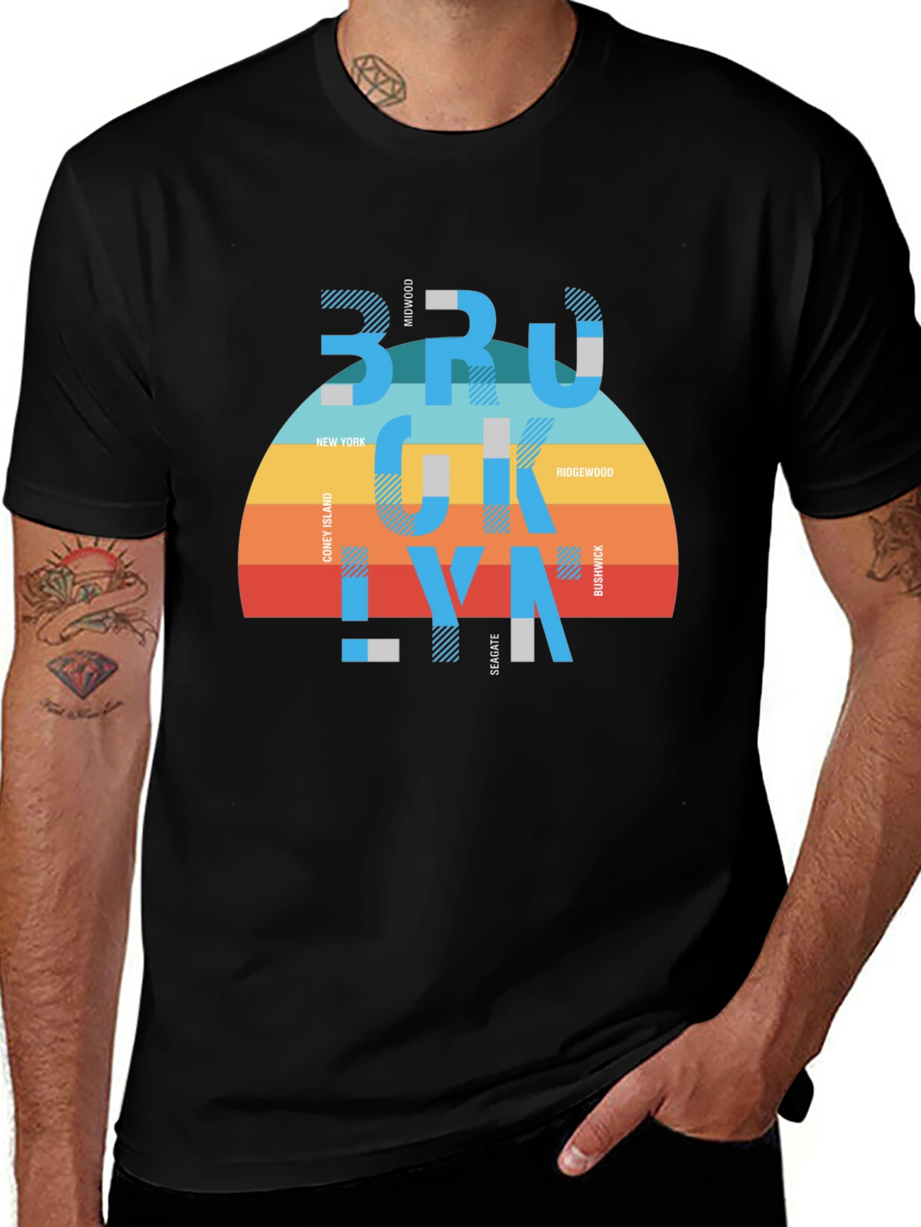 Brooklyn Graphic Tee - Retro Striped Design